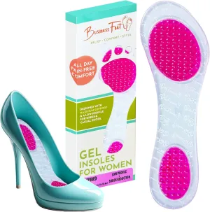 Inspired! Thin Gel Inserts for Heels Designed by Business Feet® Inserts for Flats Cushioning Gel Full Foot Pads with Adhesive Womens Shoes Dress Stillettos Insoles for High Heels One Size Fits Most