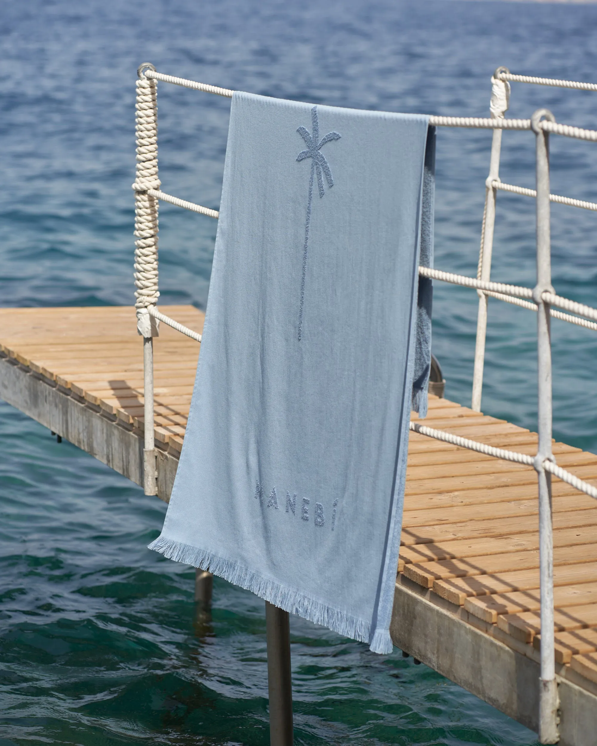 Jaquard Beach Towel - K13TW - Embroidered Palm With Palm & Logo Indigo