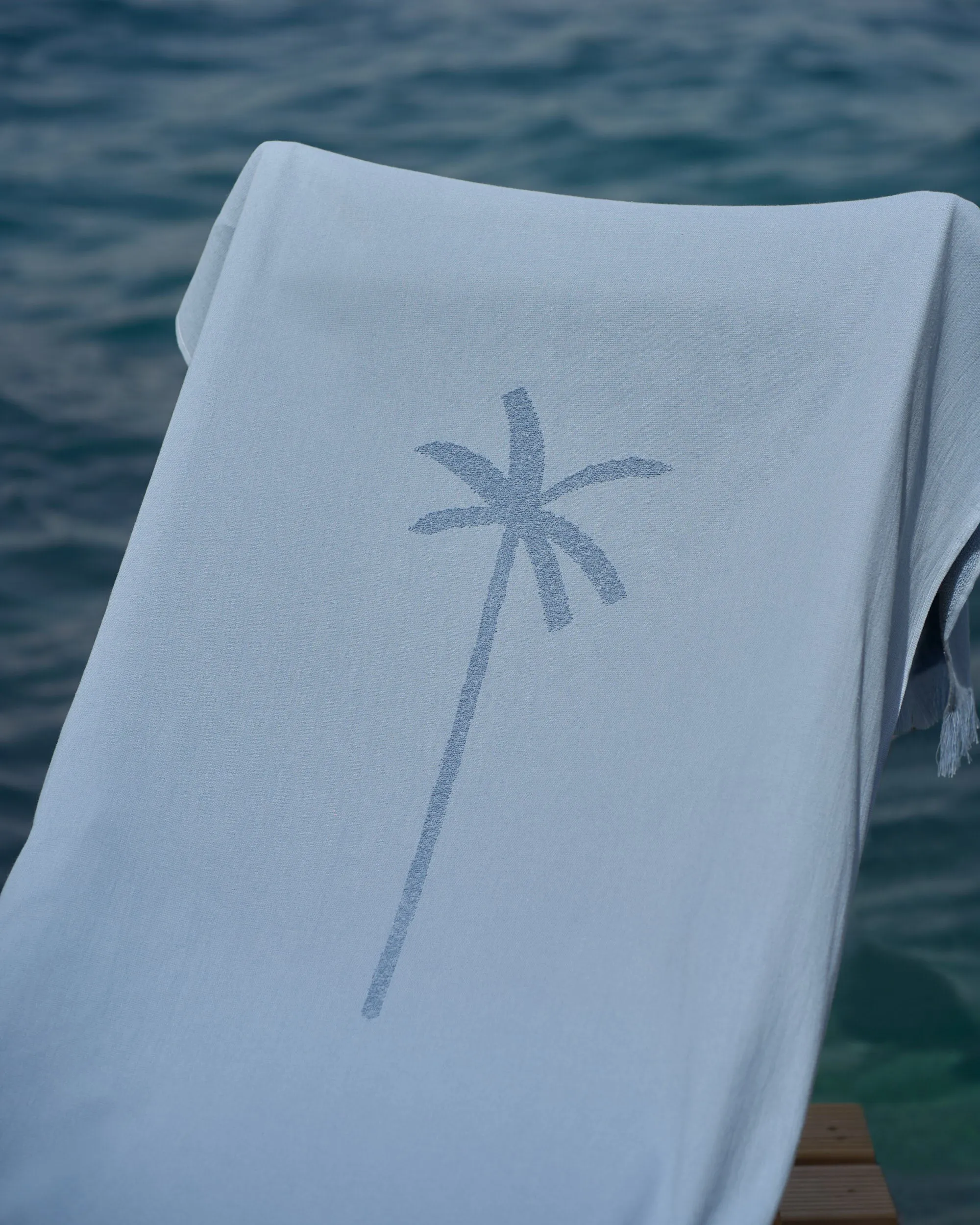 Jaquard Beach Towel - K13TW - Embroidered Palm With Palm & Logo Indigo