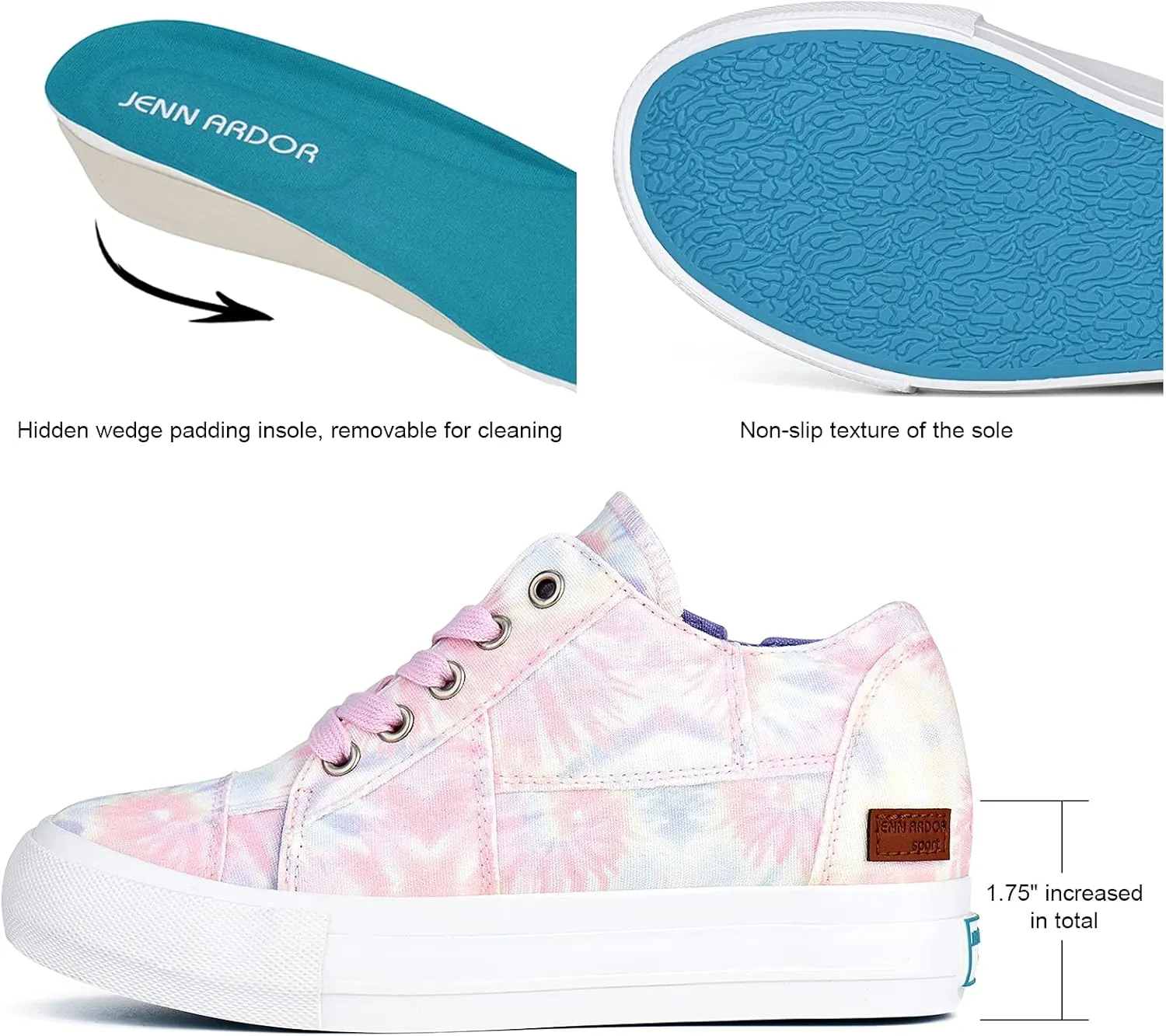JENN ARDOR Wedge Sneakers for Women Fashion Canvas Shoes Casual Platform Hidden Heel Womens Slip On Sneaker Non Slip Side Zipper
