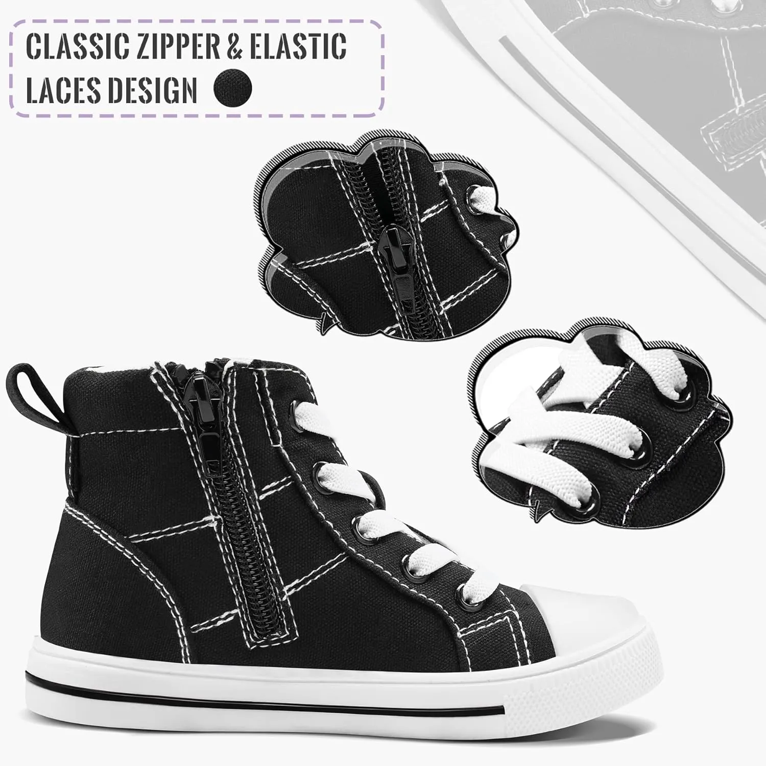 K KomForme Kids Sneakers for Boys and Girls Toddler Canvas High Top Walking Causal Shoes with Zipper