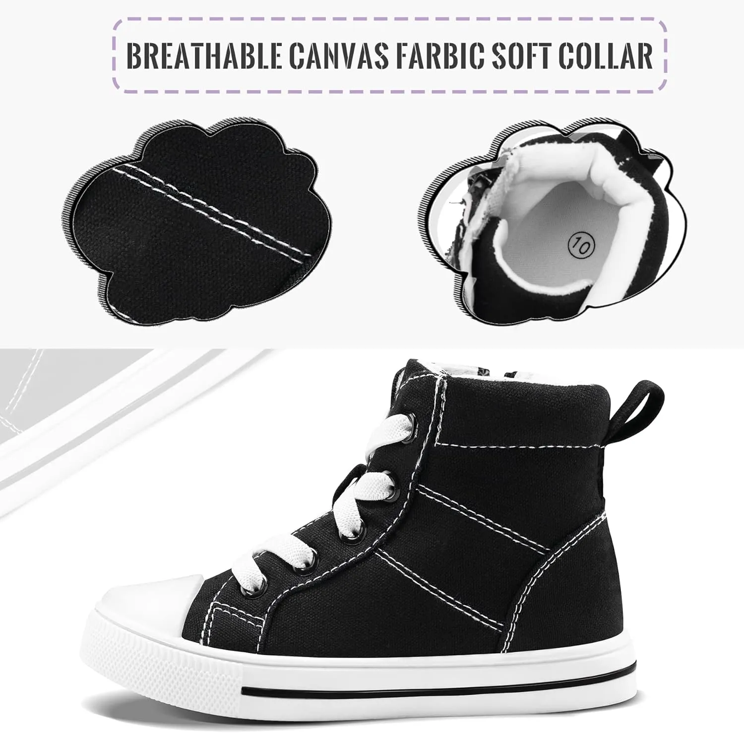 K KomForme Kids Sneakers for Boys and Girls Toddler Canvas High Top Walking Causal Shoes with Zipper