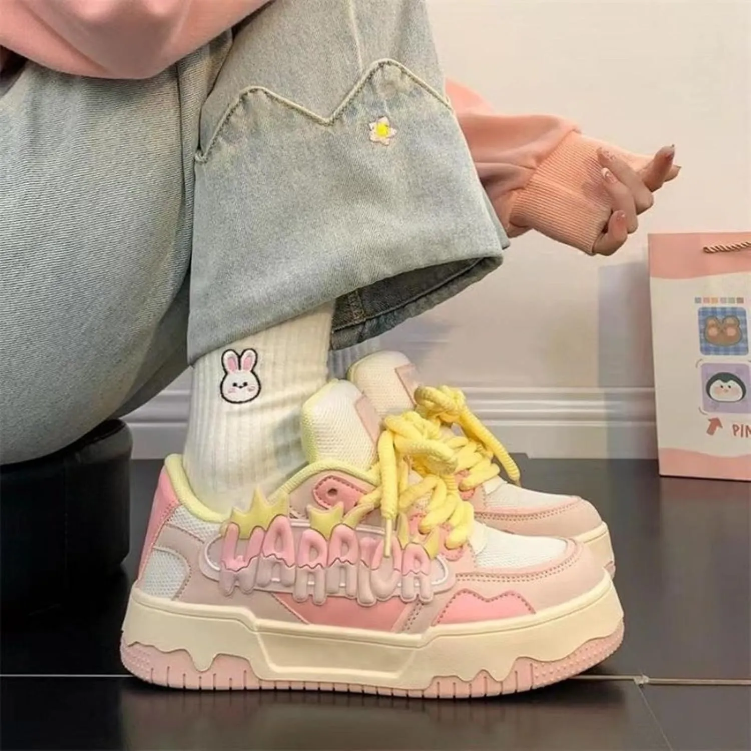 Kawaii Platform Shoes - Chunky Sneakers for Women, Breathable Mesh Platform Shoes, Aesthetic Shoes, Alphabet Elements