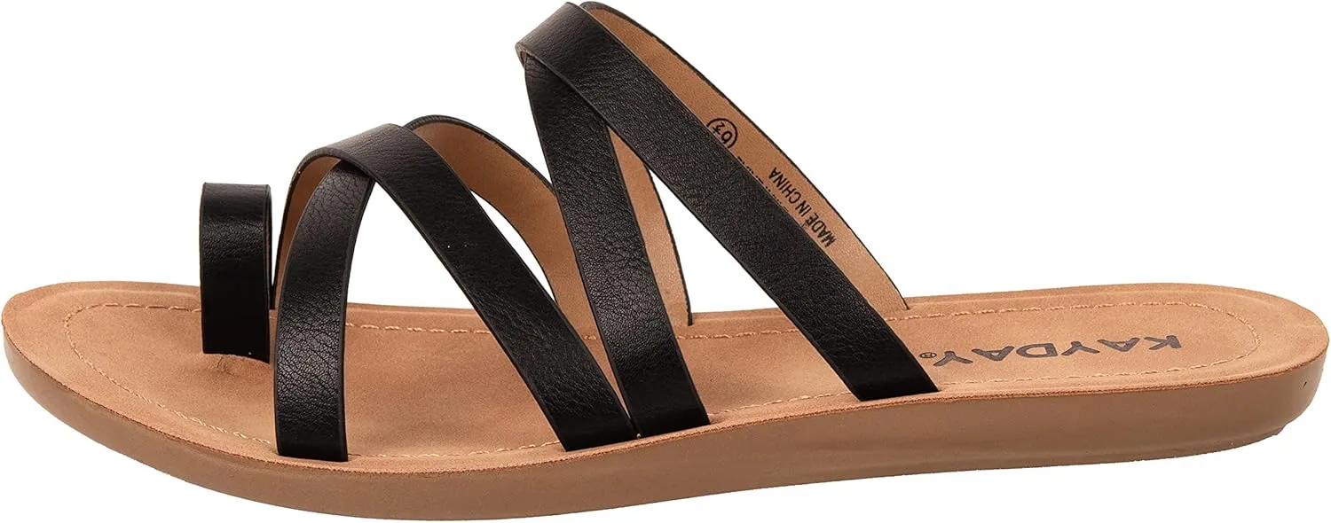 KAYDAY Womens Sandals Comfortable Slip On Flat Cross bands Toe Ring Fashion Flats HERO
