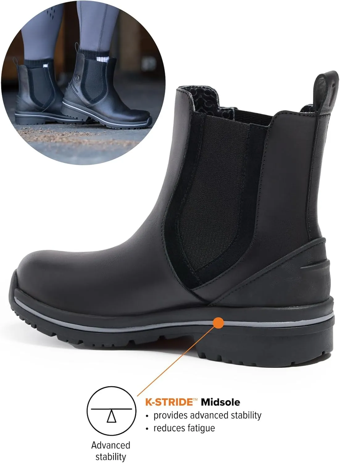 Kerrits Coachella Pull On Waterproof Barn Boot – Easy Care, Slip-On Leather Barn Work Boots, Wide Footbed, 1" Heel