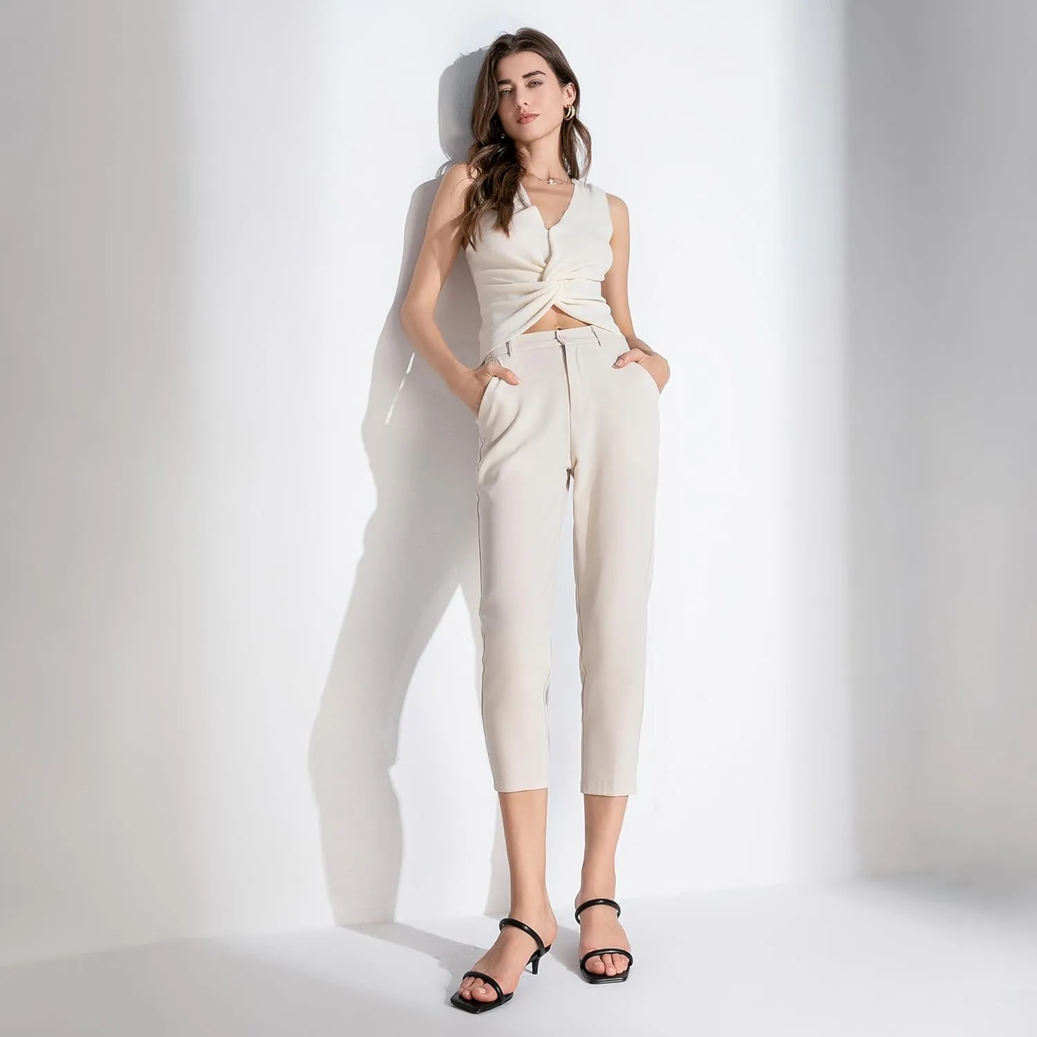 Kitten Heels Women Two Strap Heels Open Square Toe Heeled Sandals Low Heels for Women Slip on Slide Sandals