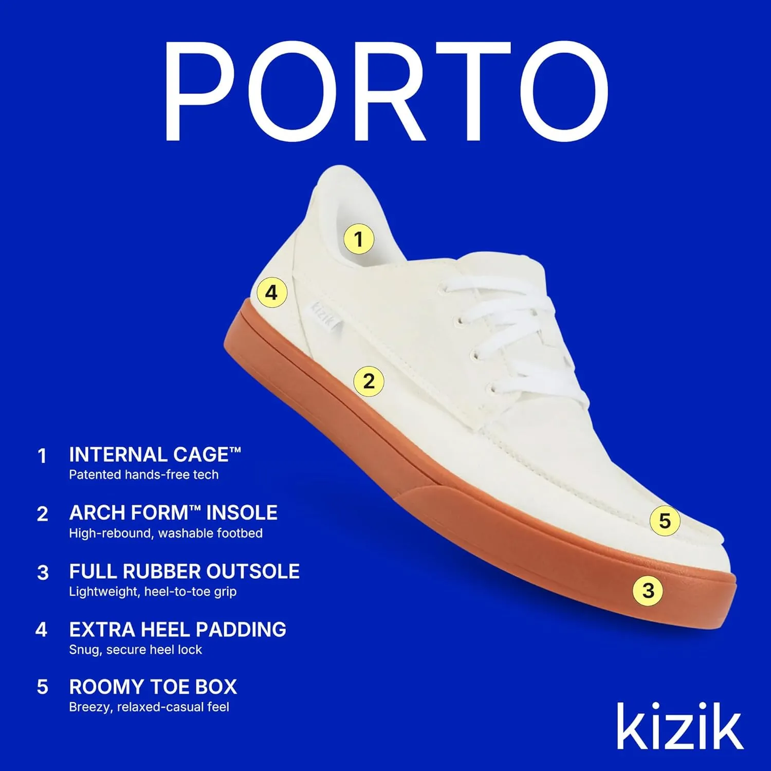 Kizik Mens Casual Shoes: Porto - Comfortable, Durable, Slip On Sneakers, Step in Shoes for Men Hands Free Convenience, Relaxed Coastal Style - Wide Width