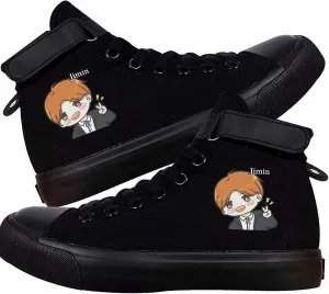 Kpop Album Dynamite Merch Jungkook Shoe Cartoon Image Jimin Sneakers J-Hope Rap Monster Jin SUGA V High-Top Canvas Shoes