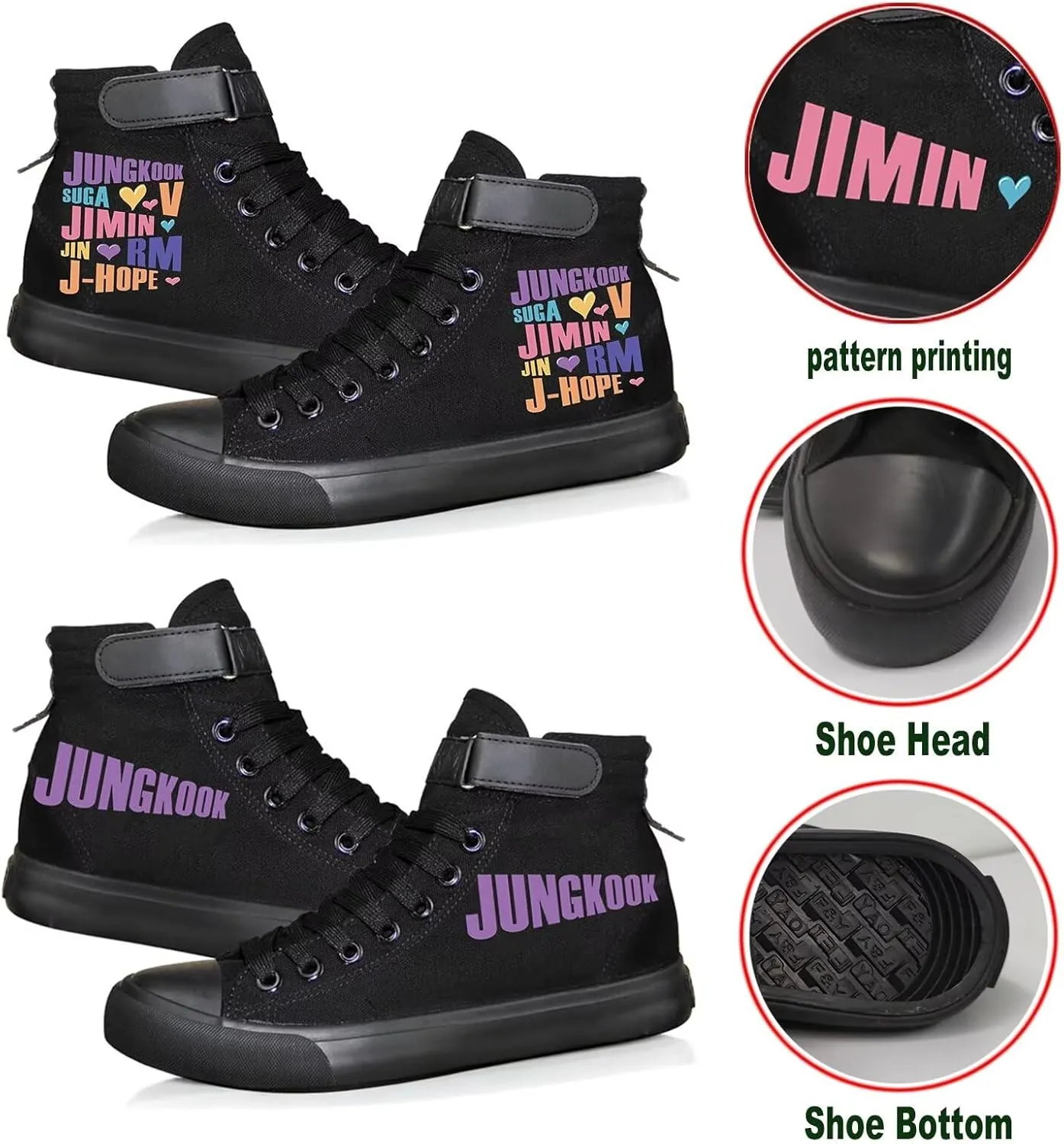 Kpop Album Dynamite Merch Jungkook Shoe Cartoon Image Jimin Sneakers J-Hope Rap Monster Jin SUGA V High-Top Canvas Shoes