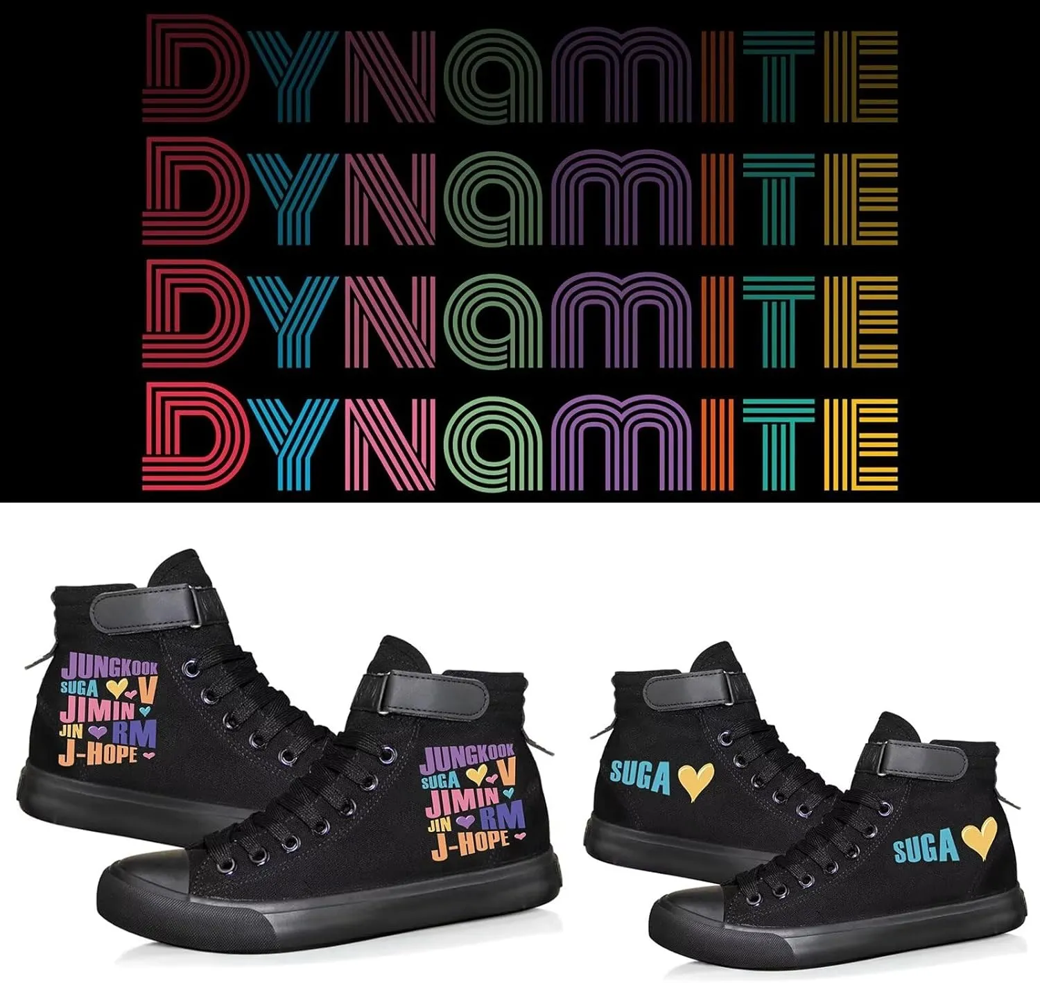 Kpop Album Dynamite Merch Jungkook Shoe Cartoon Image Jimin Sneakers J-Hope Rap Monster Jin SUGA V High-Top Canvas Shoes