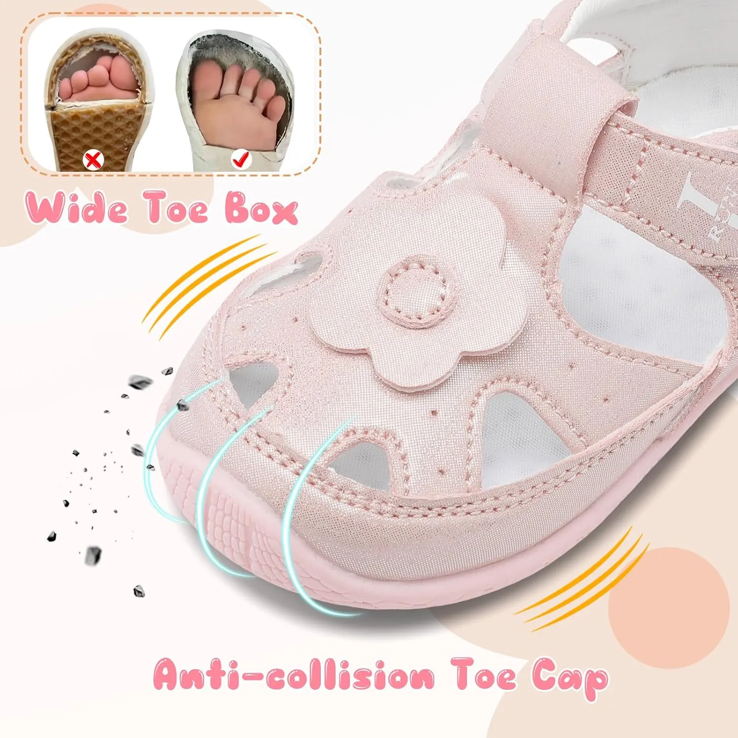 L-RUN Toddler Mary Jane Shoes Girls Casual Barefoot Sandals Breathable Princess Dress Flats Non-Slip Rubber Sole Infant First Walker Shoes for Outdoor Indoor