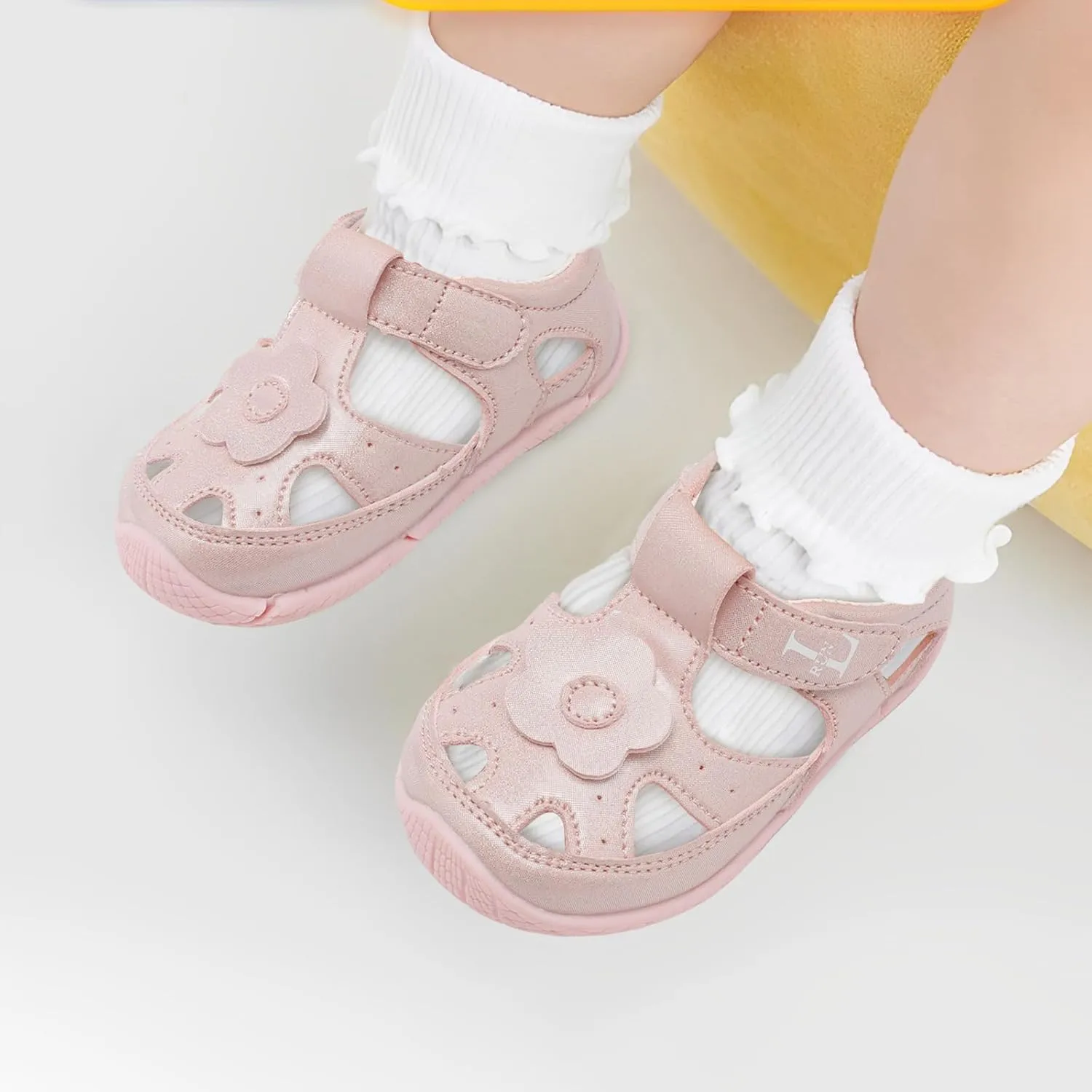 L-RUN Toddler Mary Jane Shoes Girls Casual Barefoot Sandals Breathable Princess Dress Flats Non-Slip Rubber Sole Infant First Walker Shoes for Outdoor Indoor