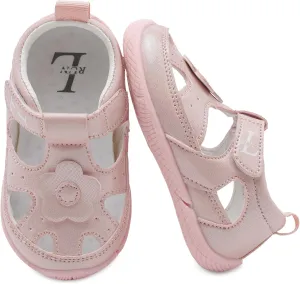 L-RUN Toddler Mary Jane Shoes Girls Casual Barefoot Sandals Breathable Princess Dress Flats Non-Slip Rubber Sole Infant First Walker Shoes for Outdoor Indoor