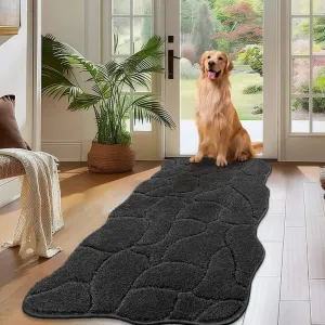 Large Dog Door Mat for Muddy Paws, 22x47 Absorbent Dirt Trapper Long Door Mat, Non-Slip Washable Mud Mat for Dogs, Polyester Microfiber Soft Pet Rug Mat for Entryway, Mud Dog Paws, Patio (Charcoal)