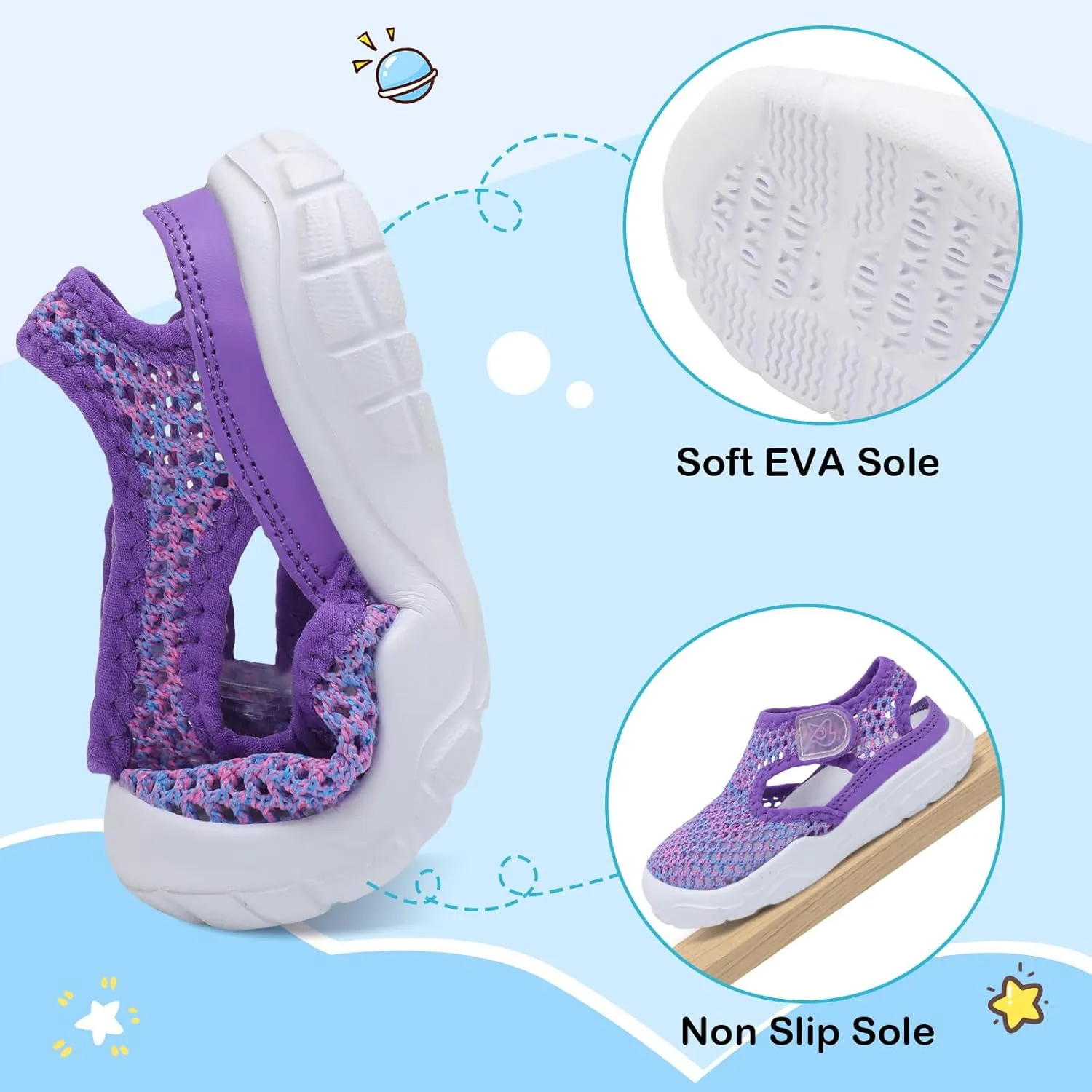 LeIsfIt Toddler Sandals Boys Girls Wide Sandals Kids Water Sandals Barefoot Water Shoes for Beach Swim Lightweight Closed Toe Summer Sandals