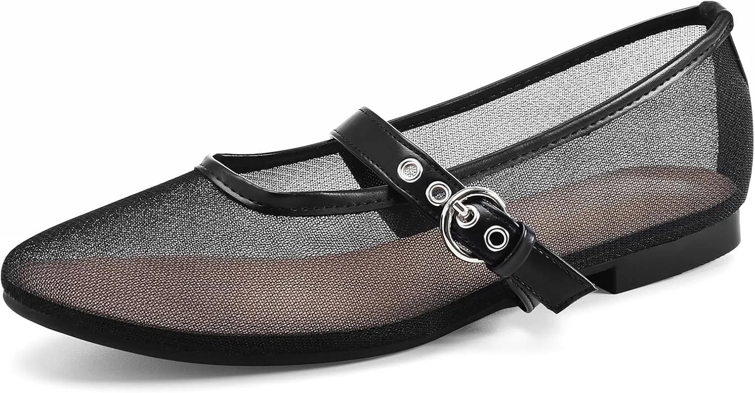 Leopard Flats for Women Mesh Ballet Flats Mary Jane Animal Print Shoes Slip On Casual Breathable Ballerina Flats