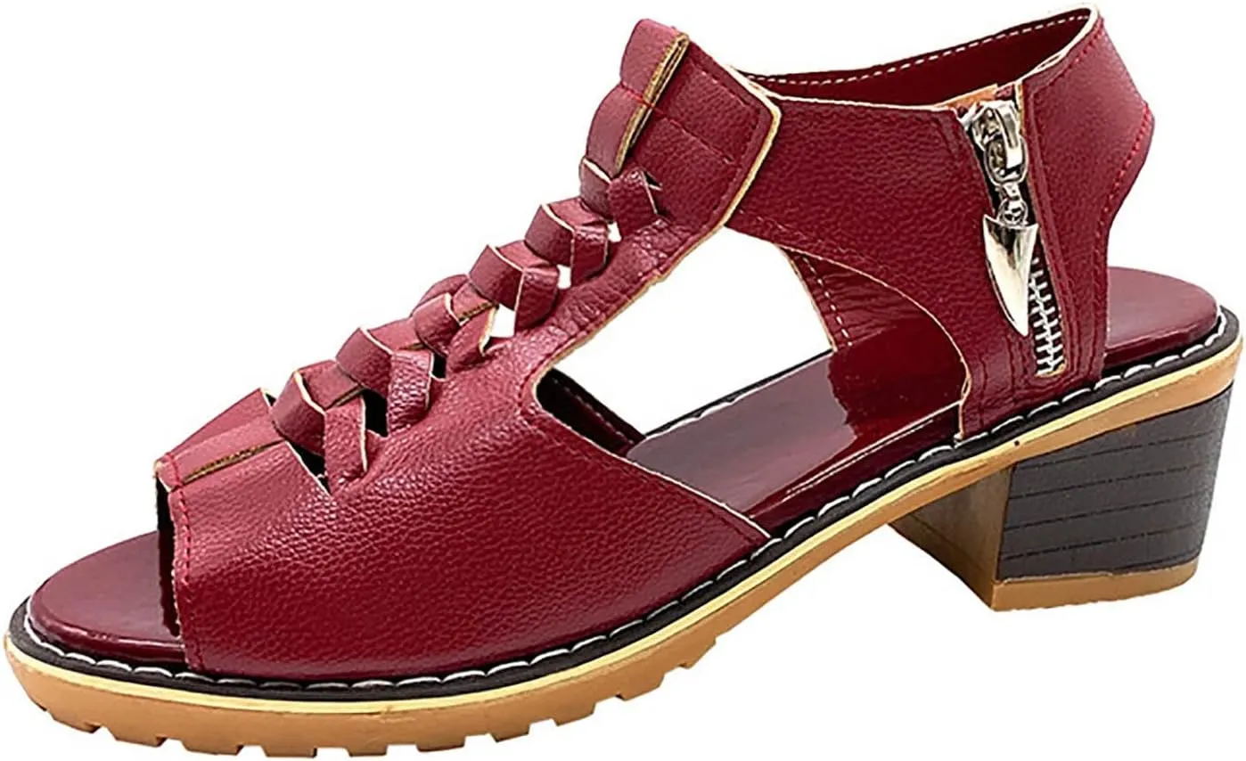 Libiyi Shoes for Women Libiyi Women's Comfy Orthotic Sandals Libiyi Peep Toe Cutout Zipper Chunky Heeled Sandals
