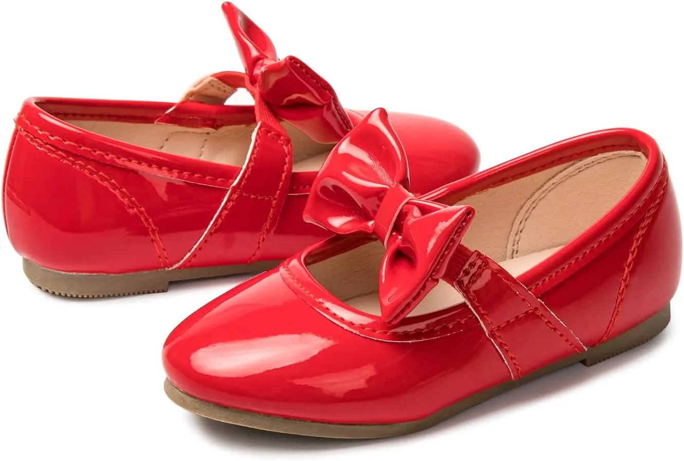 LM Toddler/Little Girls Mary Jane Dress Shoes Bow Ballet Flats for Wedding, Party, School