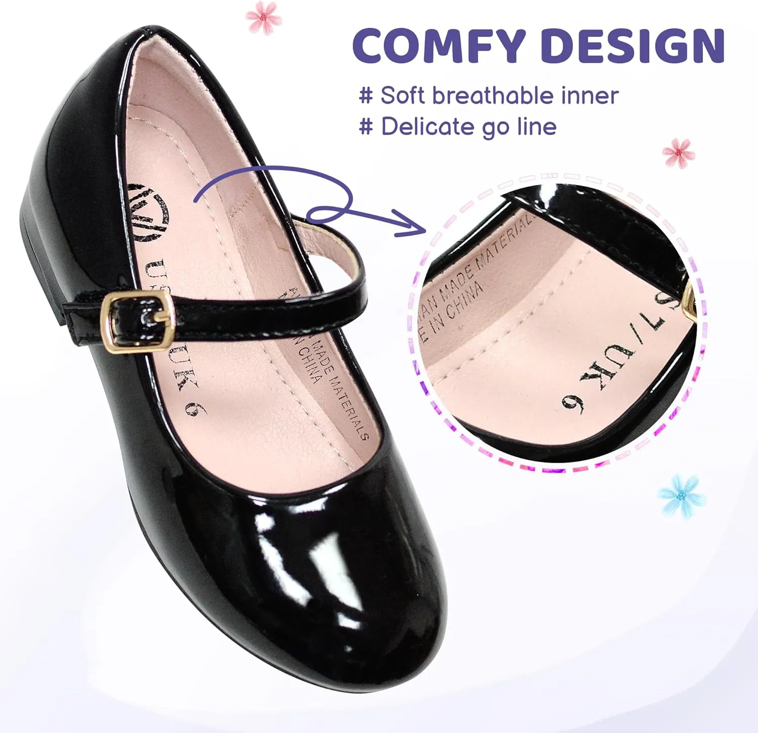 LseLom Girls Dress Shoes-Mary Jane Shoes for Girls Low Heel Princess Hook and Loop Dress Shoes Party Wedding Flats for Little/Big Kids