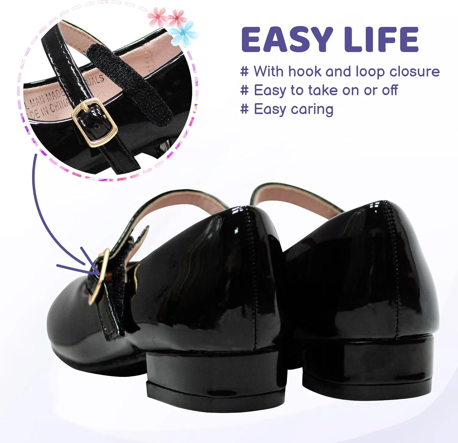 LseLom Girls Dress Shoes-Mary Jane Shoes for Girls Low Heel Princess Hook and Loop Dress Shoes Party Wedding Flats for Little/Big Kids