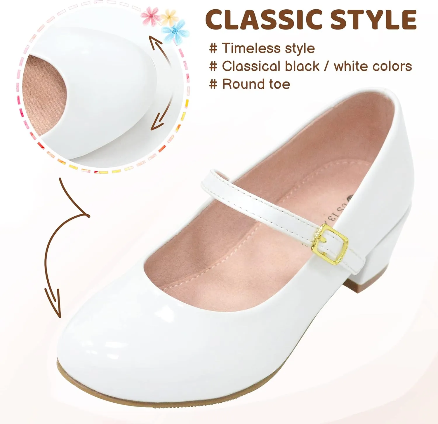 LseLom Girls Dress Shoes-Mary Jane Shoes for Girls Low Heel Princess Hook and Loop Dress Shoes Party Wedding Flats for Little/Big Kids