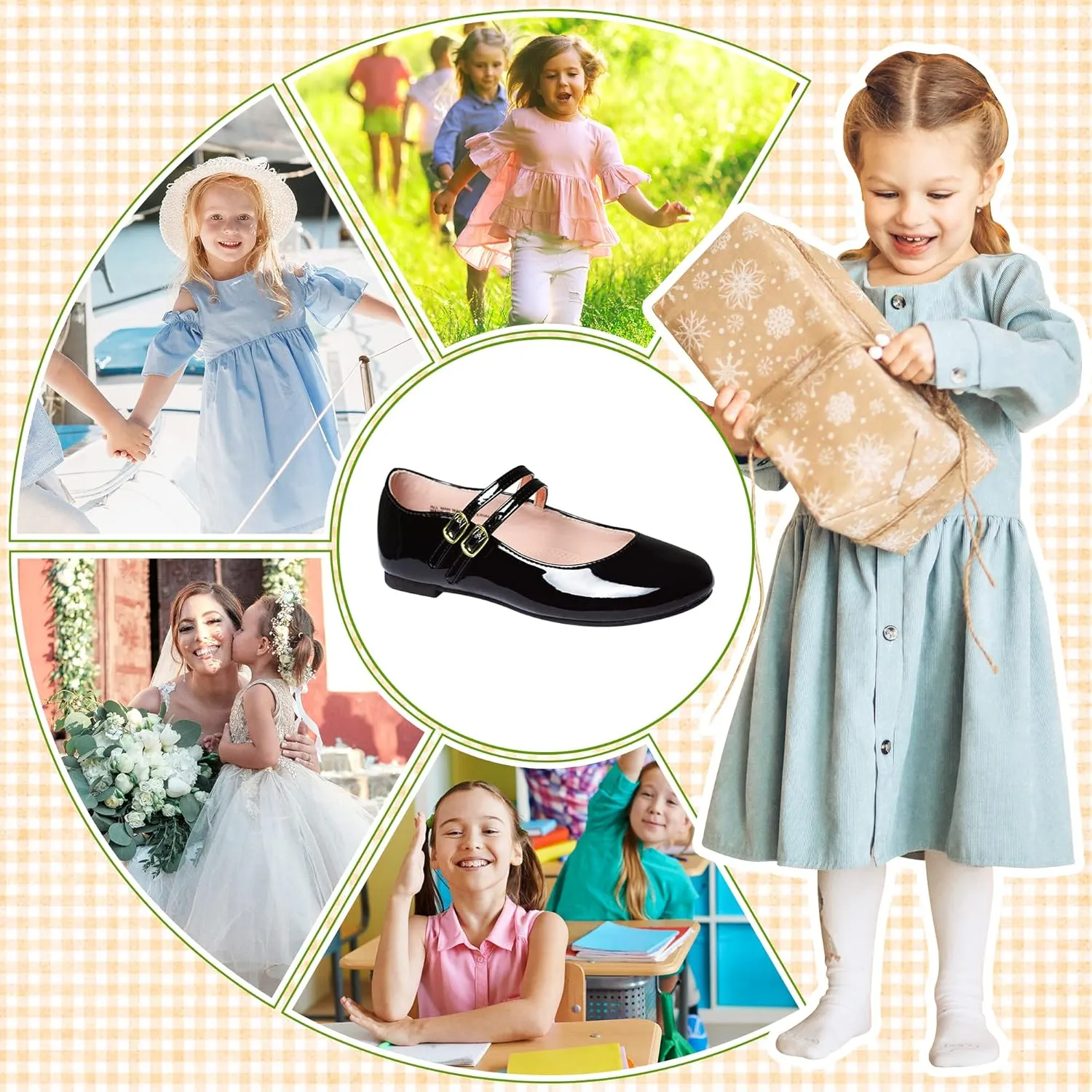 LseLom Girls Dress Shoes-Mary Jane Shoes for Girls Low Heel Princess Hook and Loop Dress Shoes Party Wedding Flats for Little/Big Kids