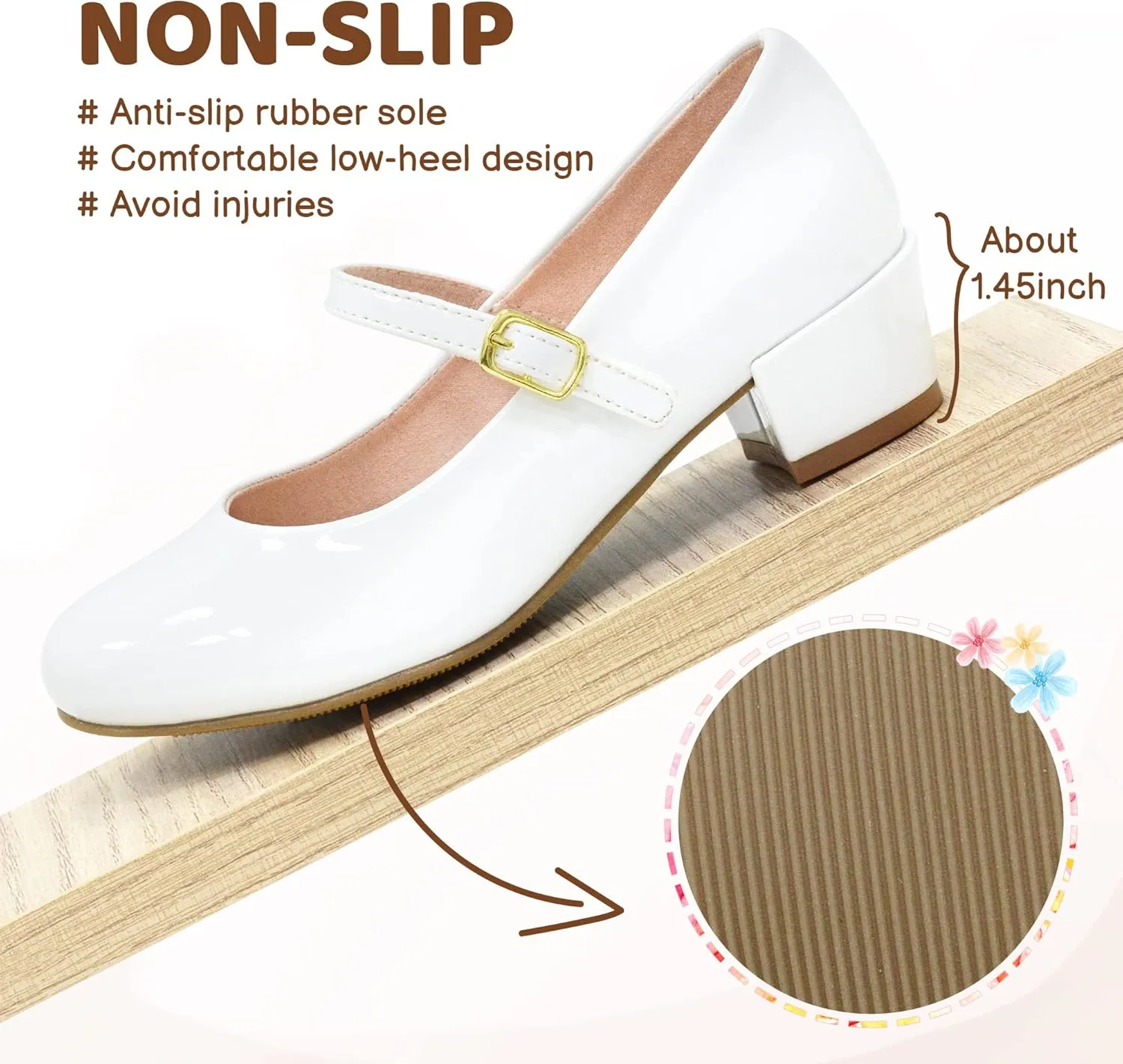 LseLom Girls Dress Shoes-Mary Jane Shoes for Girls Low Heel Princess Hook and Loop Dress Shoes Party Wedding Flats for Little/Big Kids