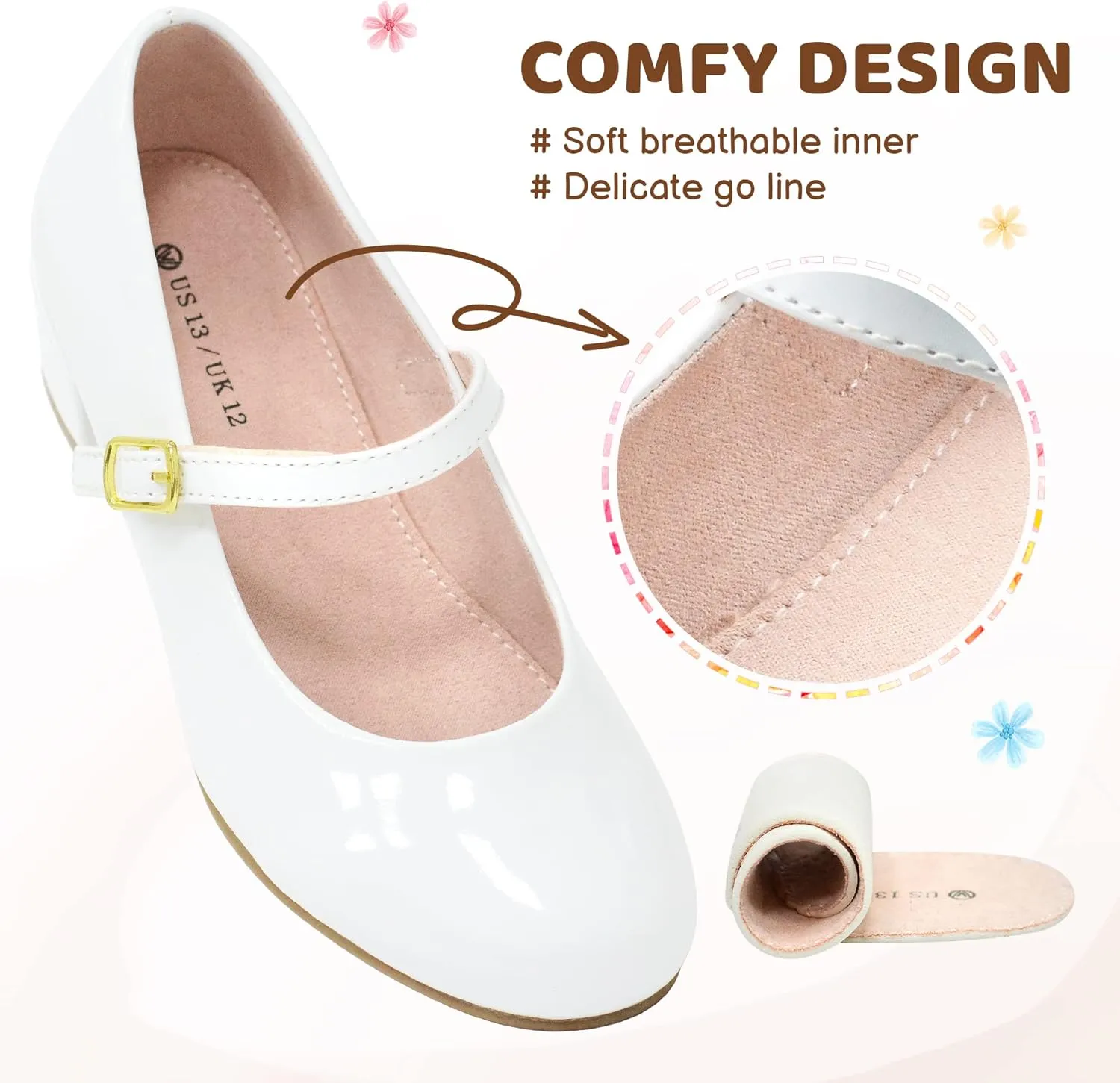 LseLom Girls Dress Shoes-Mary Jane Shoes for Girls Low Heel Princess Hook and Loop Dress Shoes Party Wedding Flats for Little/Big Kids