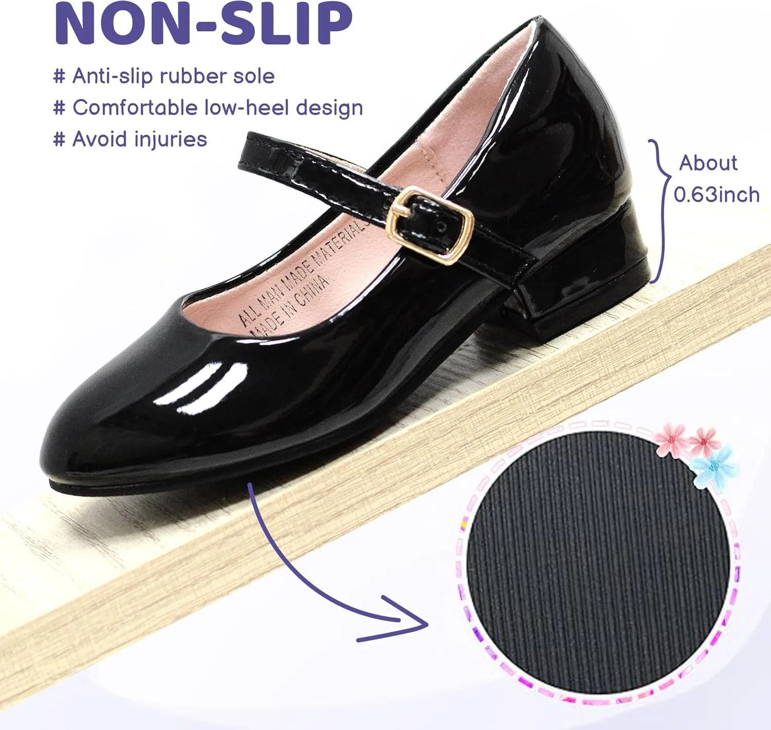 LseLom Girls Dress Shoes-Mary Jane Shoes for Girls Low Heel Princess Hook and Loop Dress Shoes Party Wedding Flats for Little/Big Kids