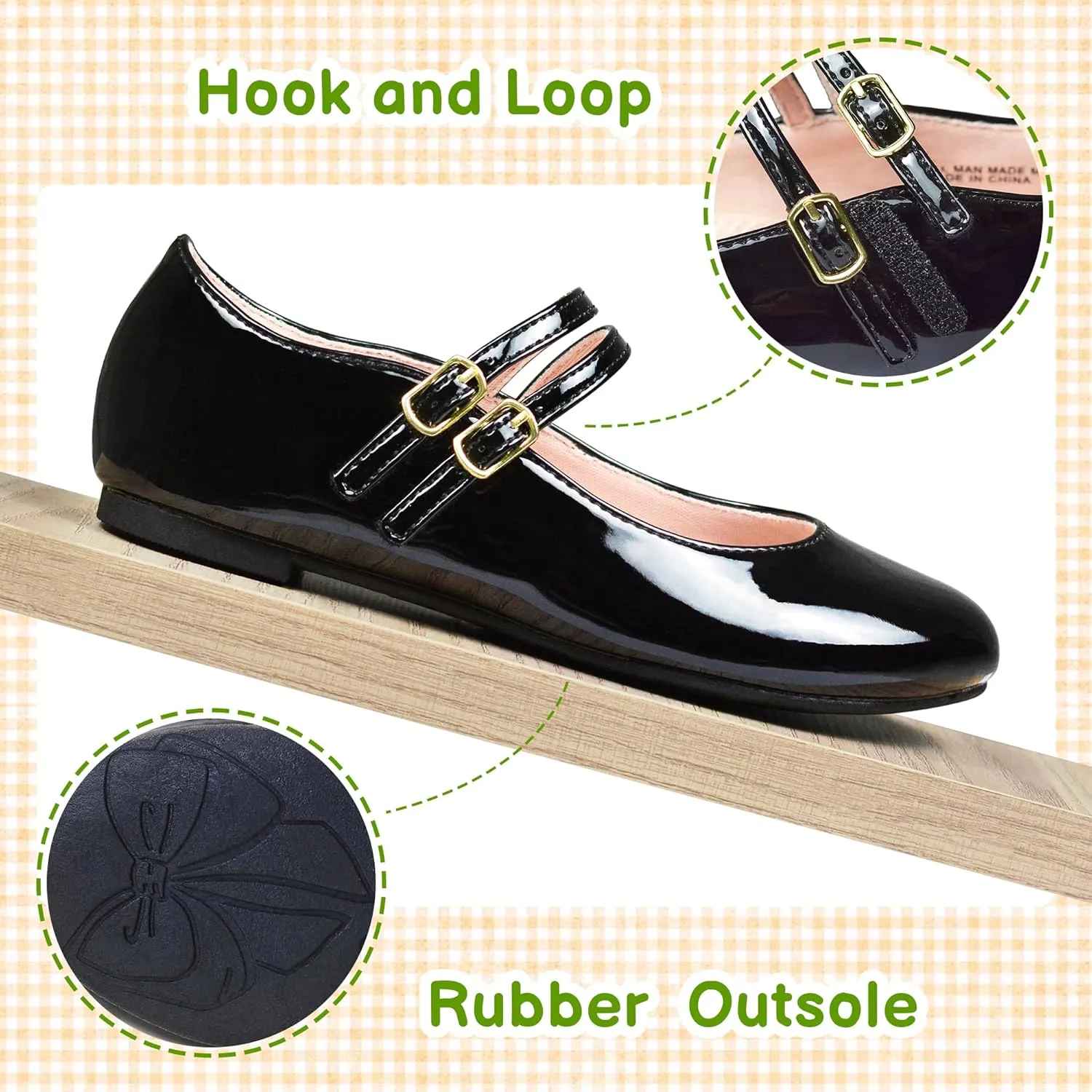LseLom Girls Dress Shoes-Mary Jane Shoes for Girls Low Heel Princess Hook and Loop Dress Shoes Party Wedding Flats for Little/Big Kids