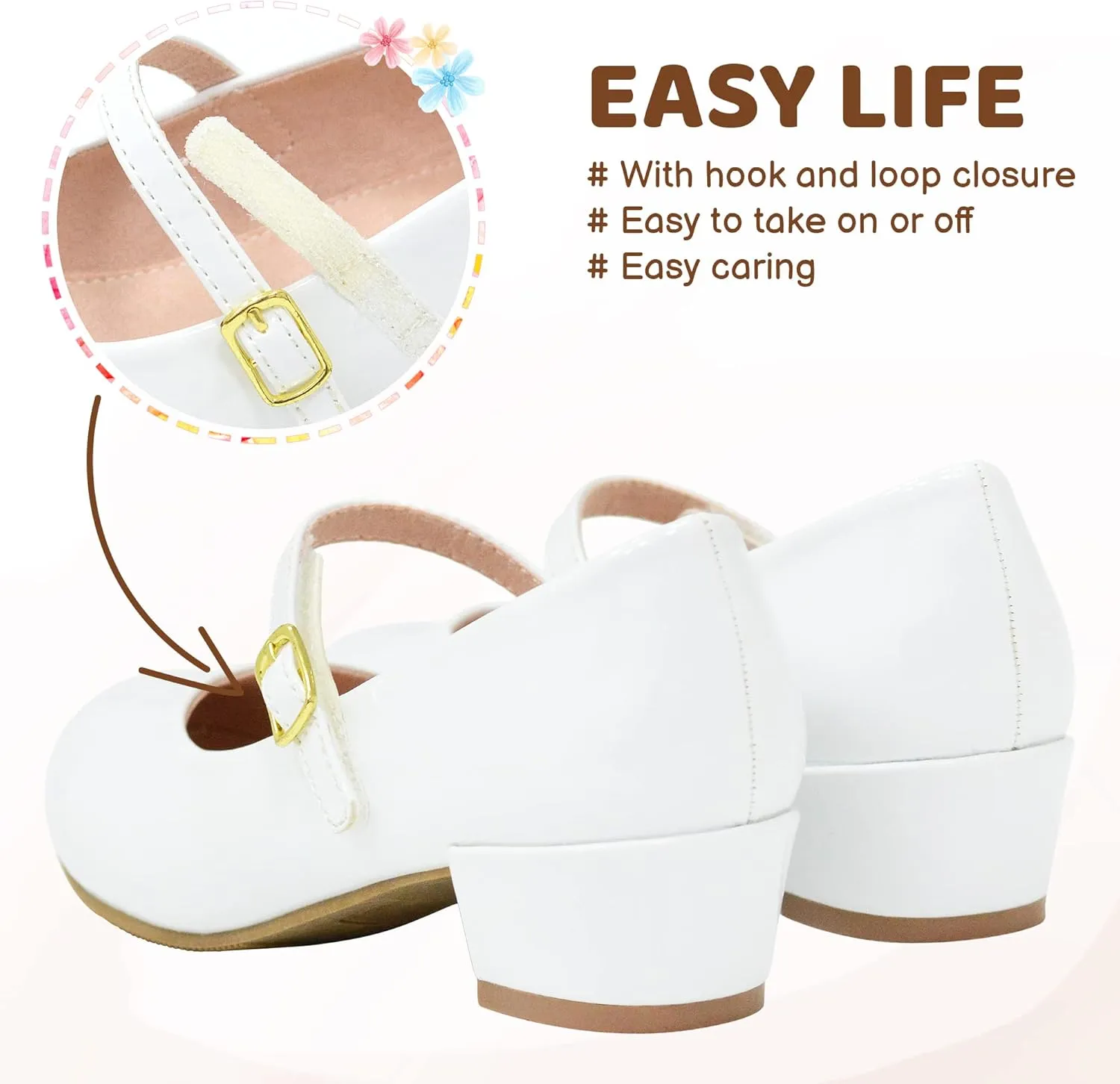 LseLom Girls Dress Shoes-Mary Jane Shoes for Girls Low Heel Princess Hook and Loop Dress Shoes Party Wedding Flats for Little/Big Kids