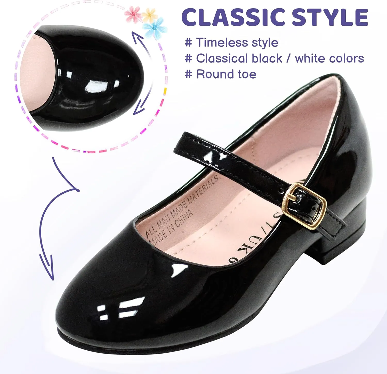 LseLom Girls Dress Shoes-Mary Jane Shoes for Girls Low Heel Princess Hook and Loop Dress Shoes Party Wedding Flats for Little/Big Kids