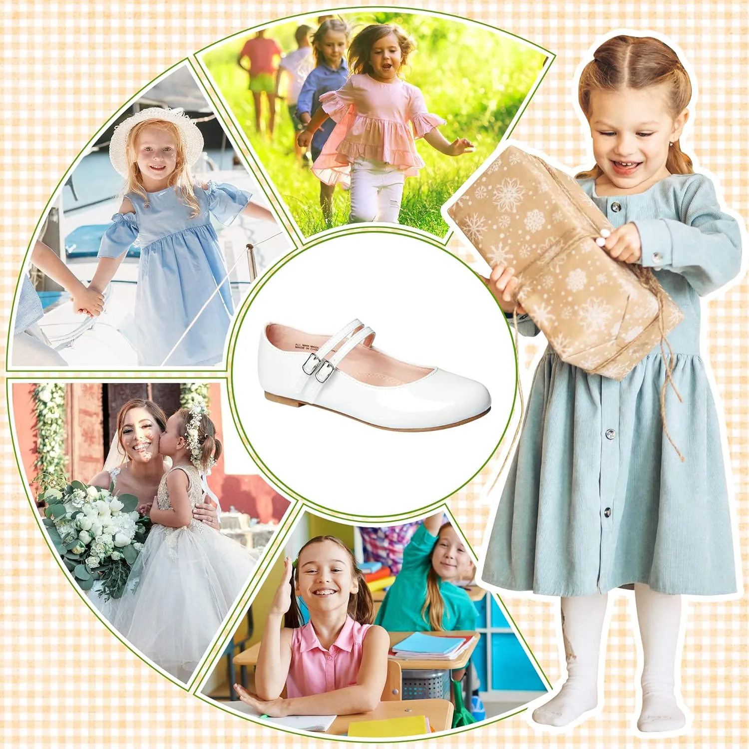 LseLom Girls Dress Shoes-Mary Jane Shoes for Girls Low Heel Princess Hook and Loop Dress Shoes Party Wedding Flats for Little/Big Kids