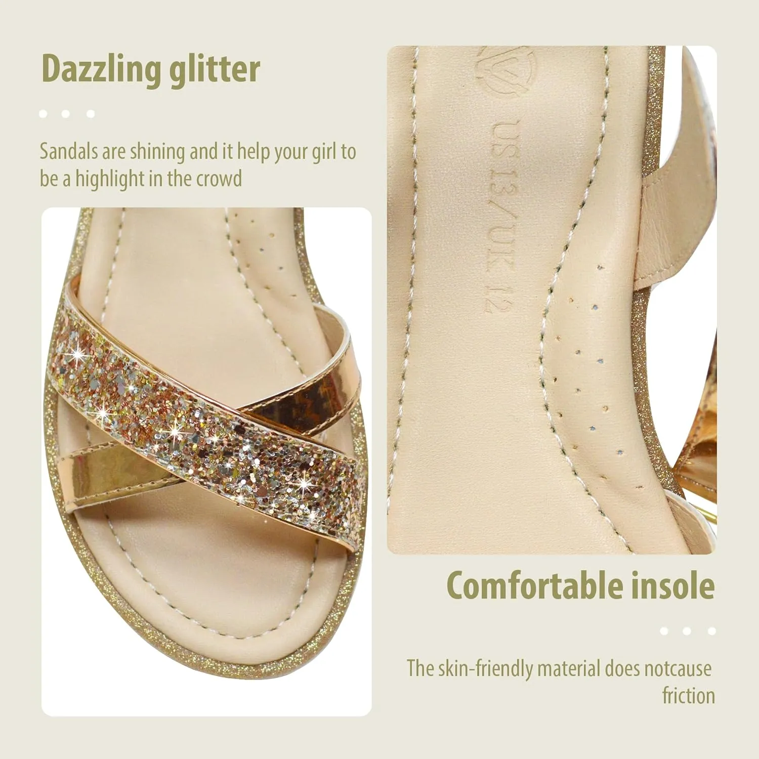 LseLom Girls Sandals Cute Open Toe Sandals Glitter Party Wedding Princess Summer Flats
