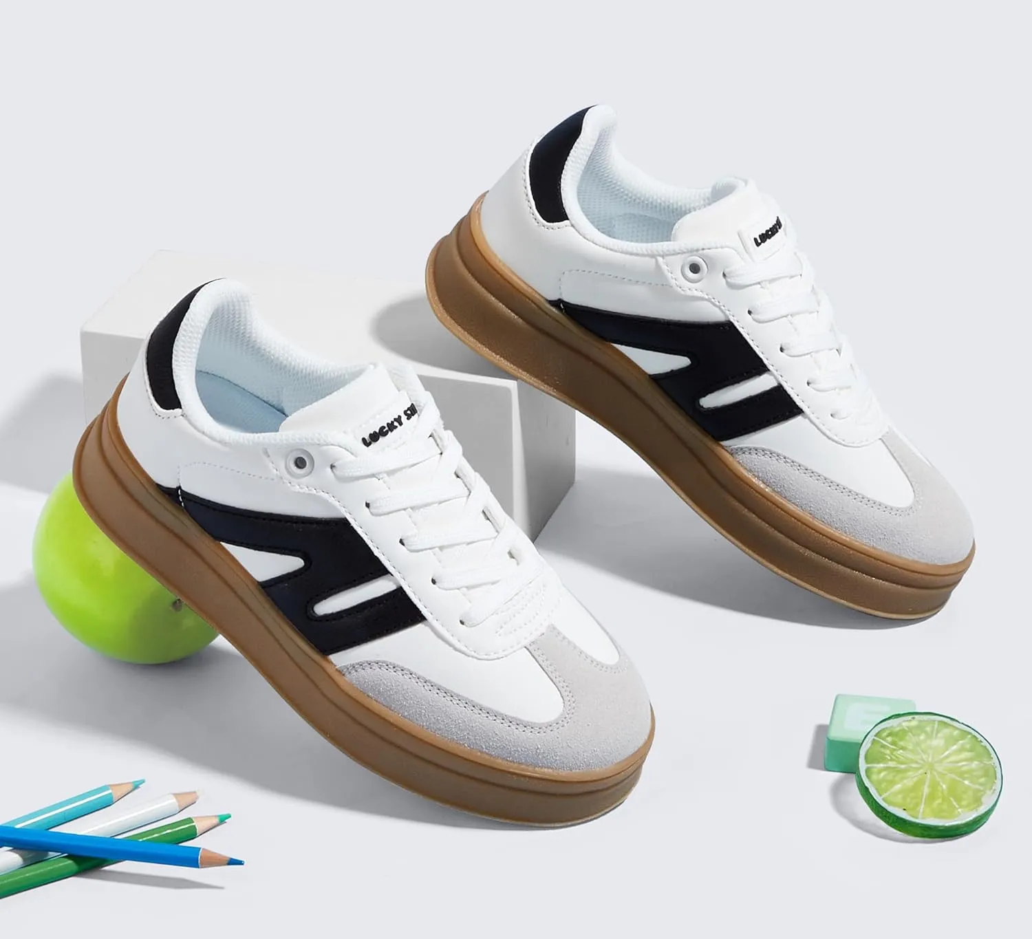LUCKY STEP Boys Girls Platform Sneakers Fashion Casual Non Slip Walking Shoes Classic Retro Tennis Sneaker for Big Kids