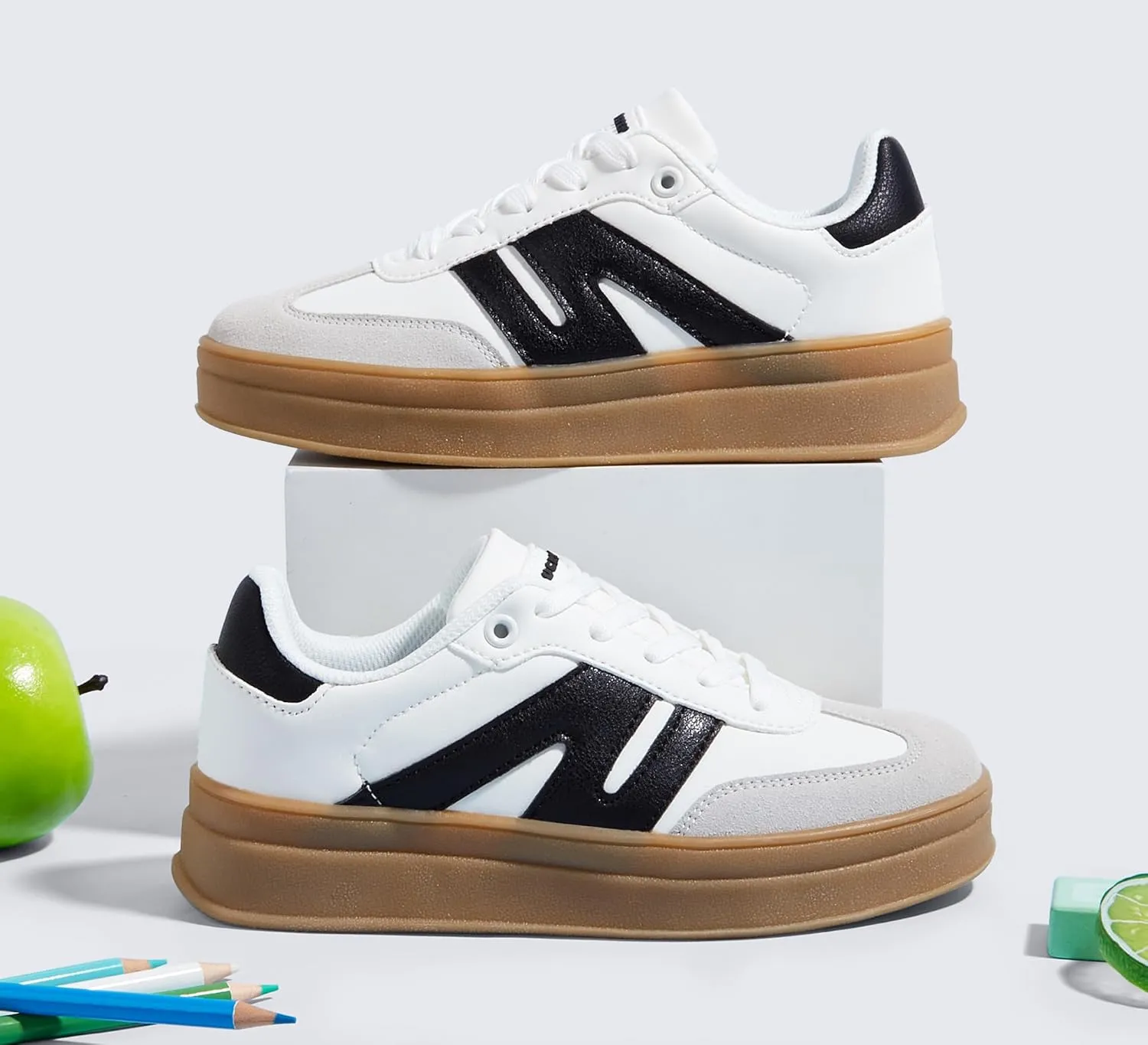 LUCKY STEP Boys Girls Platform Sneakers Fashion Casual Non Slip Walking Shoes Classic Retro Tennis Sneaker for Big Kids