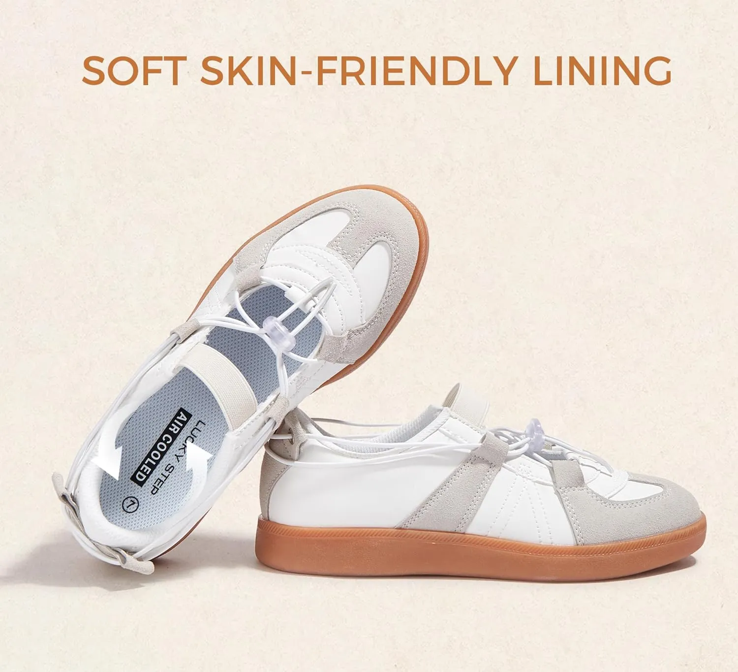 LUCKY STEP Women's Retro Fashion Sneakers Casual Comfortable Ballet Flats Lightweight Breathable Skate Shoes