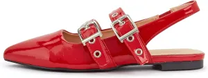 LUCKY STEP Women's Slingback Buckle Flats Ballet Poninted Toe Block Heel Dress Adjustable Strap Mary Jane Formal Wedding Shoes