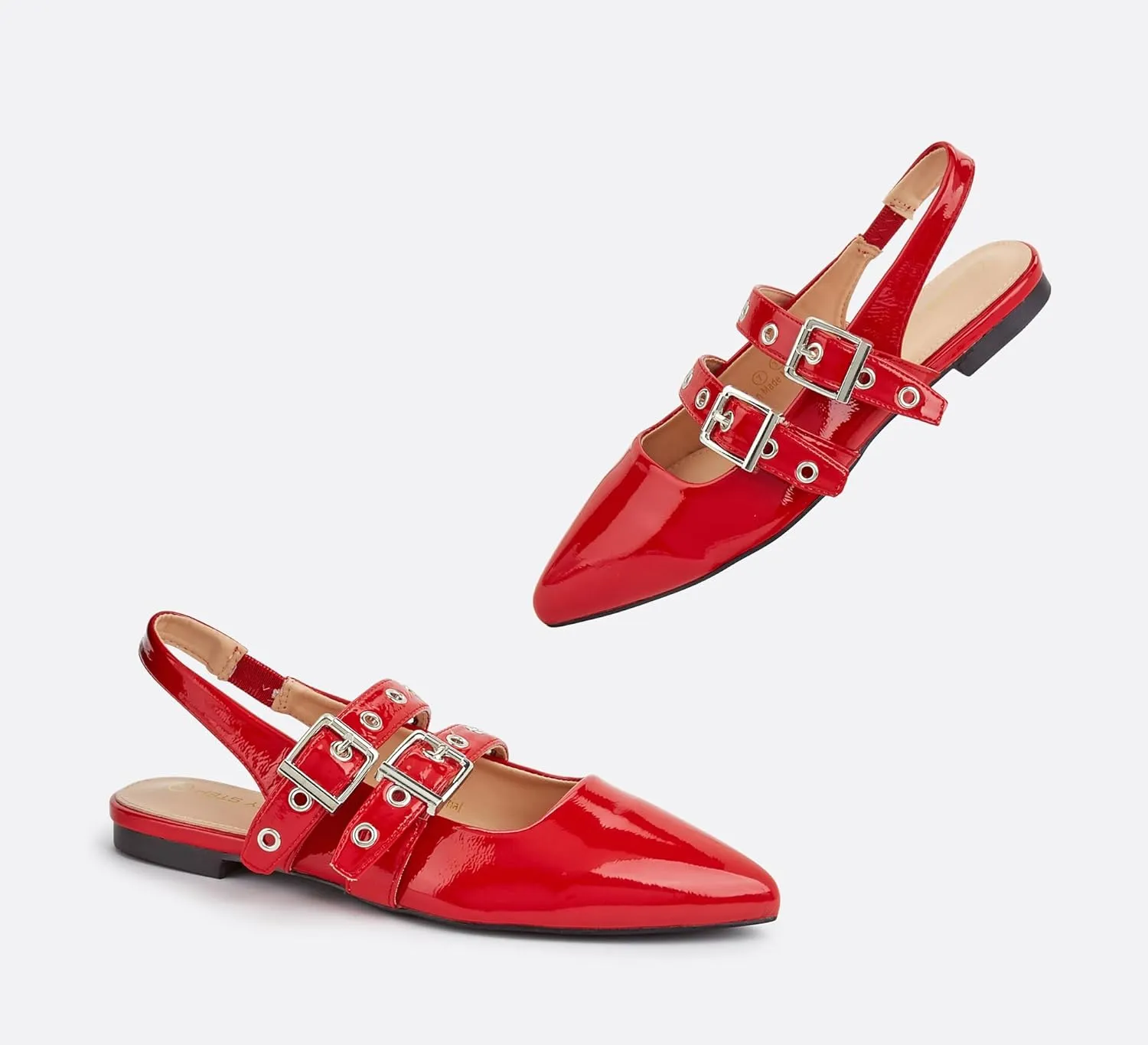 LUCKY STEP Women's Slingback Buckle Flats Ballet Poninted Toe Block Heel Dress Adjustable Strap Mary Jane Formal Wedding Shoes