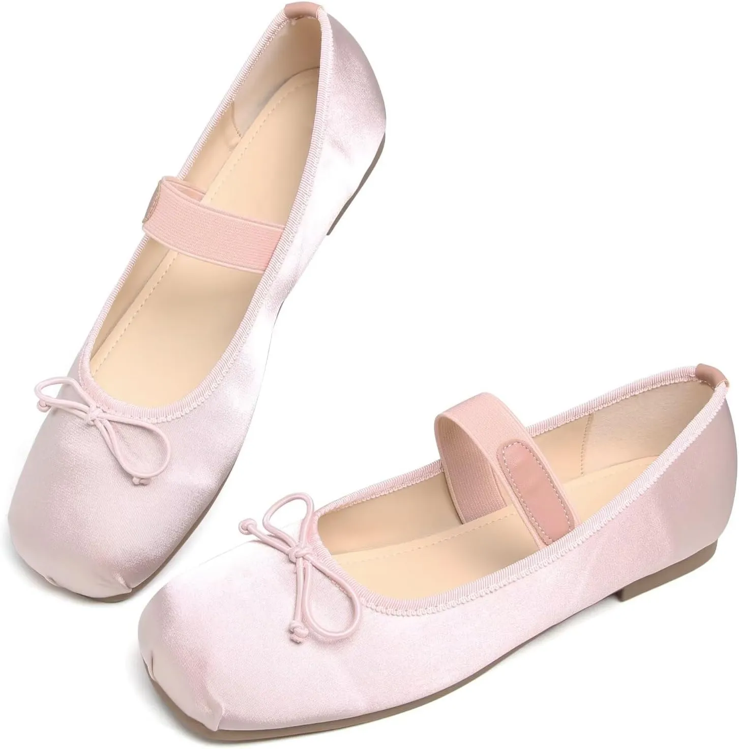 LUXINYU Flats for Women Dressy Square Toe Ankle Strap Mary Jane Shoes Casual Slip On Flats Comfortable Ballet Flats