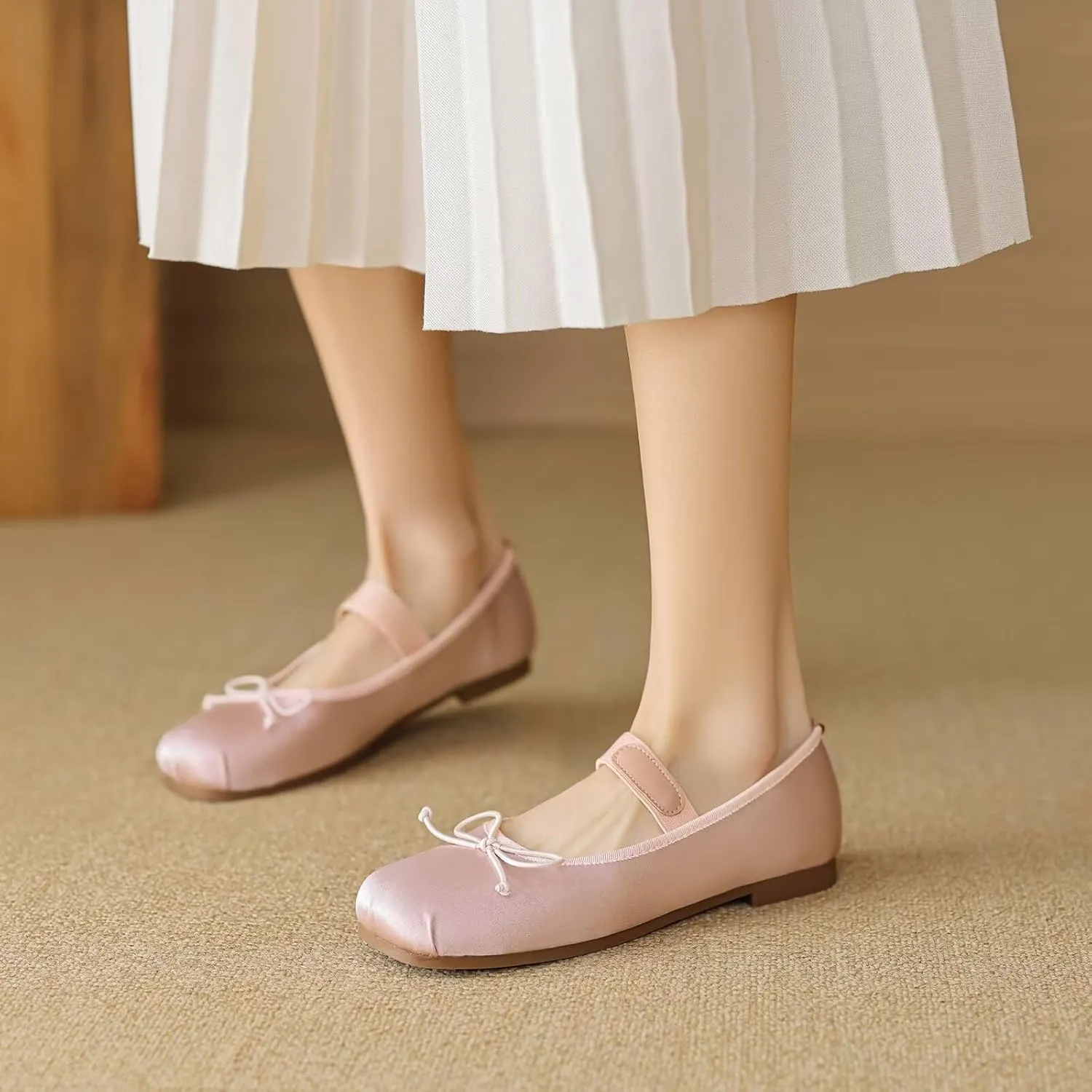 LUXINYU Flats for Women Dressy Square Toe Ankle Strap Mary Jane Shoes Casual Slip On Flats Comfortable Ballet Flats