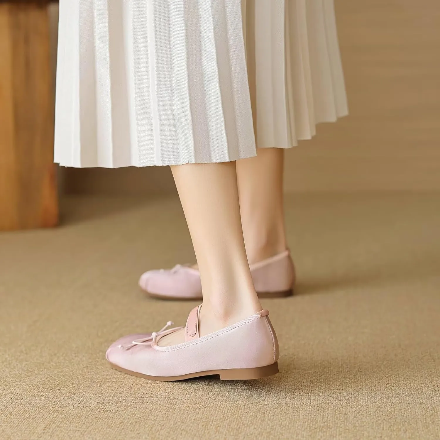 LUXINYU Flats for Women Dressy Square Toe Ankle Strap Mary Jane Shoes Casual Slip On Flats Comfortable Ballet Flats