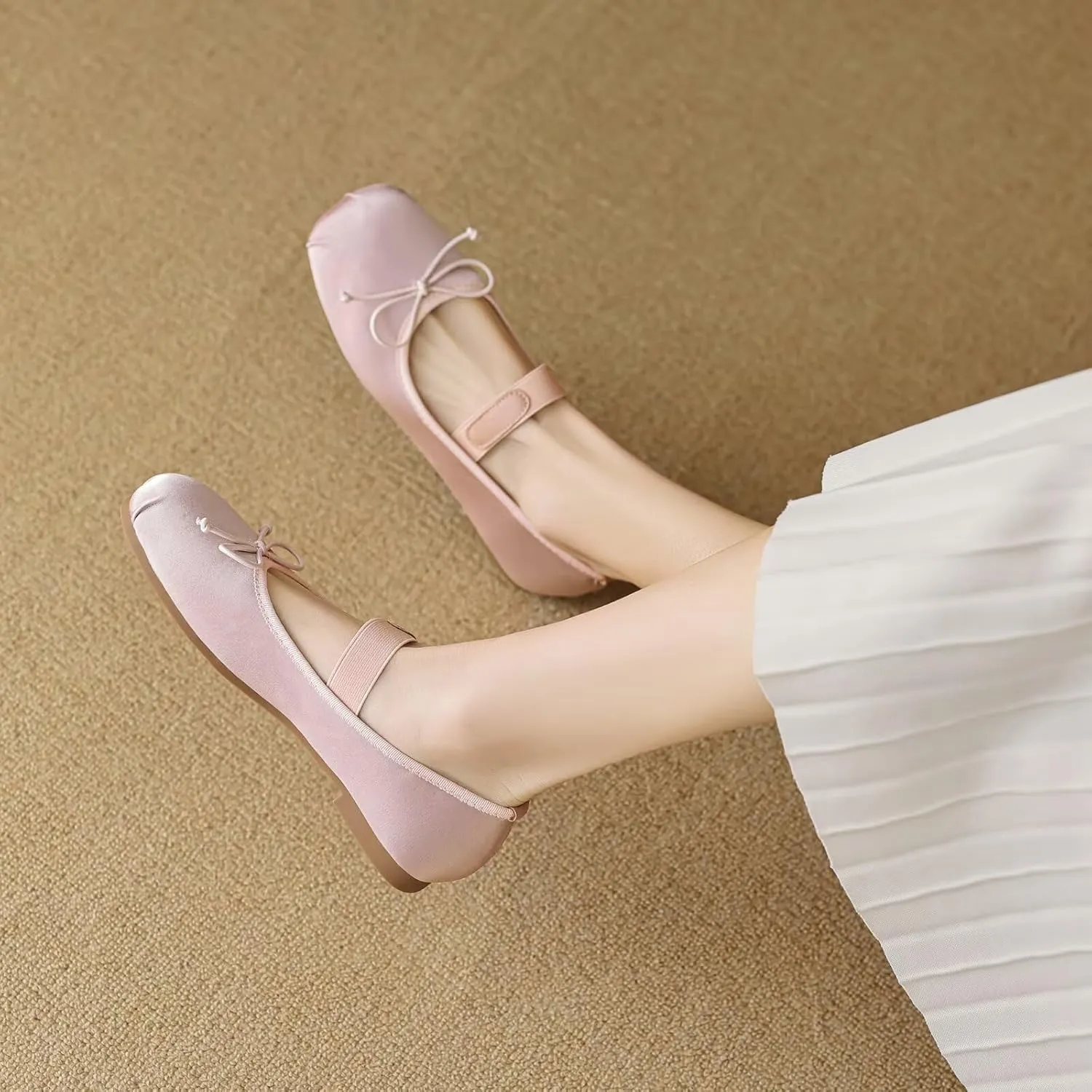LUXINYU Flats for Women Dressy Square Toe Ankle Strap Mary Jane Shoes Casual Slip On Flats Comfortable Ballet Flats