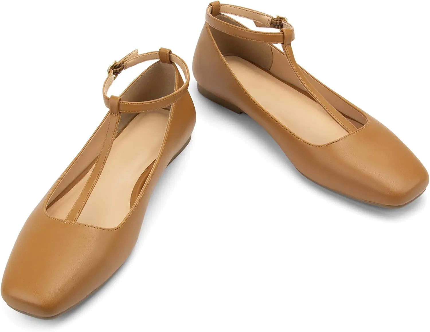Mary Jane Flats Women Adjustable T Strap Square Toe Ballet Flats Ankle Strap Dress Comfortable Flats for Work,Date Nights Party,Office,Wedding