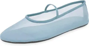 MAVMAX Nude Mesh Ballet Flats for Women Tulle Floral Embroidered Mary Jane Ballerina Round Toe Comfortable Daily Dress Ballet Flats Shoes with Strap