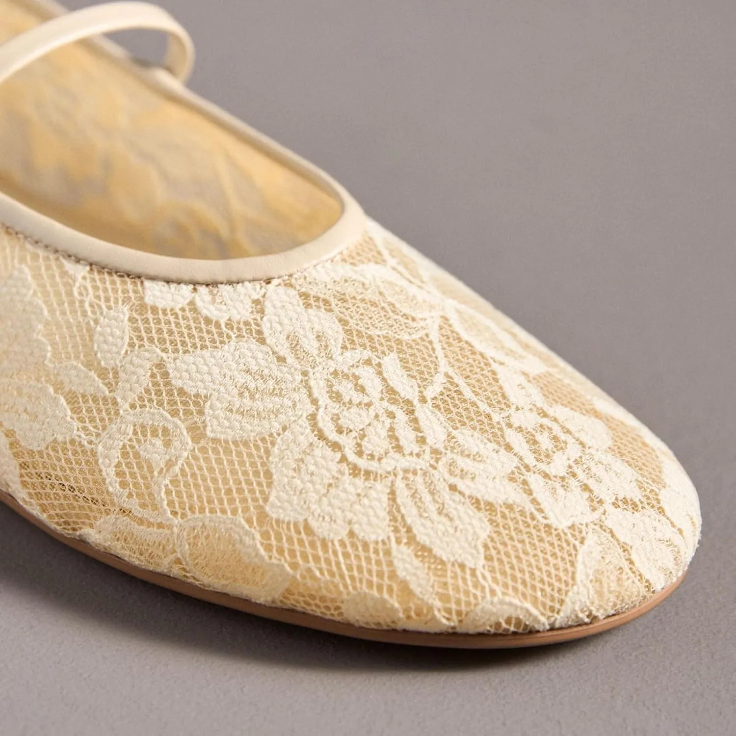 MAVMAX Nude Mesh Ballet Flats for Women Tulle Floral Embroidered Mary Jane Ballerina Round Toe Comfortable Daily Dress Ballet Flats Shoes with Strap