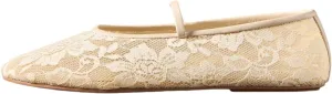 MAVMAX Nude Mesh Ballet Flats for Women Tulle Floral Embroidered Mary Jane Ballerina Round Toe Comfortable Daily Dress Ballet Flats Shoes with Strap