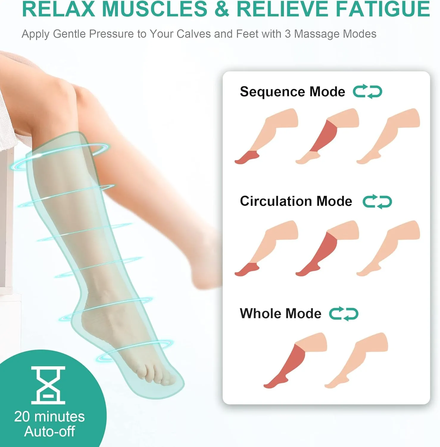 Medcursor Air Compression Leg Massager, Calf and Foot Massager for Circulation and Swelling Relief, Adjustable Massage Boots for Home Office Use - 3 Modes, 3 Intensities, 2 Timers, No Heat