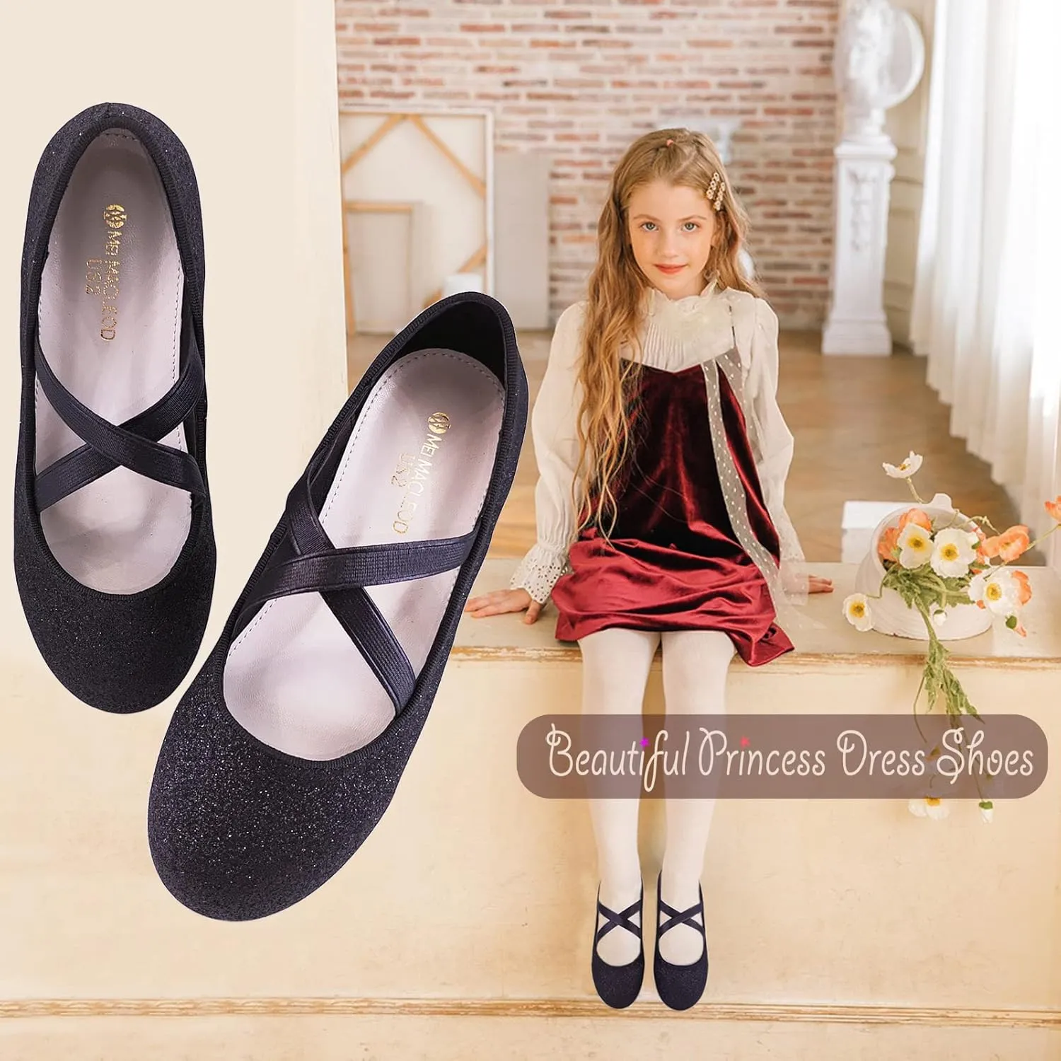 Mei MACLEOD Girl's Mary Jane Shoes Ballerina Shoes, Princess Dress Shoes for Party Wedding