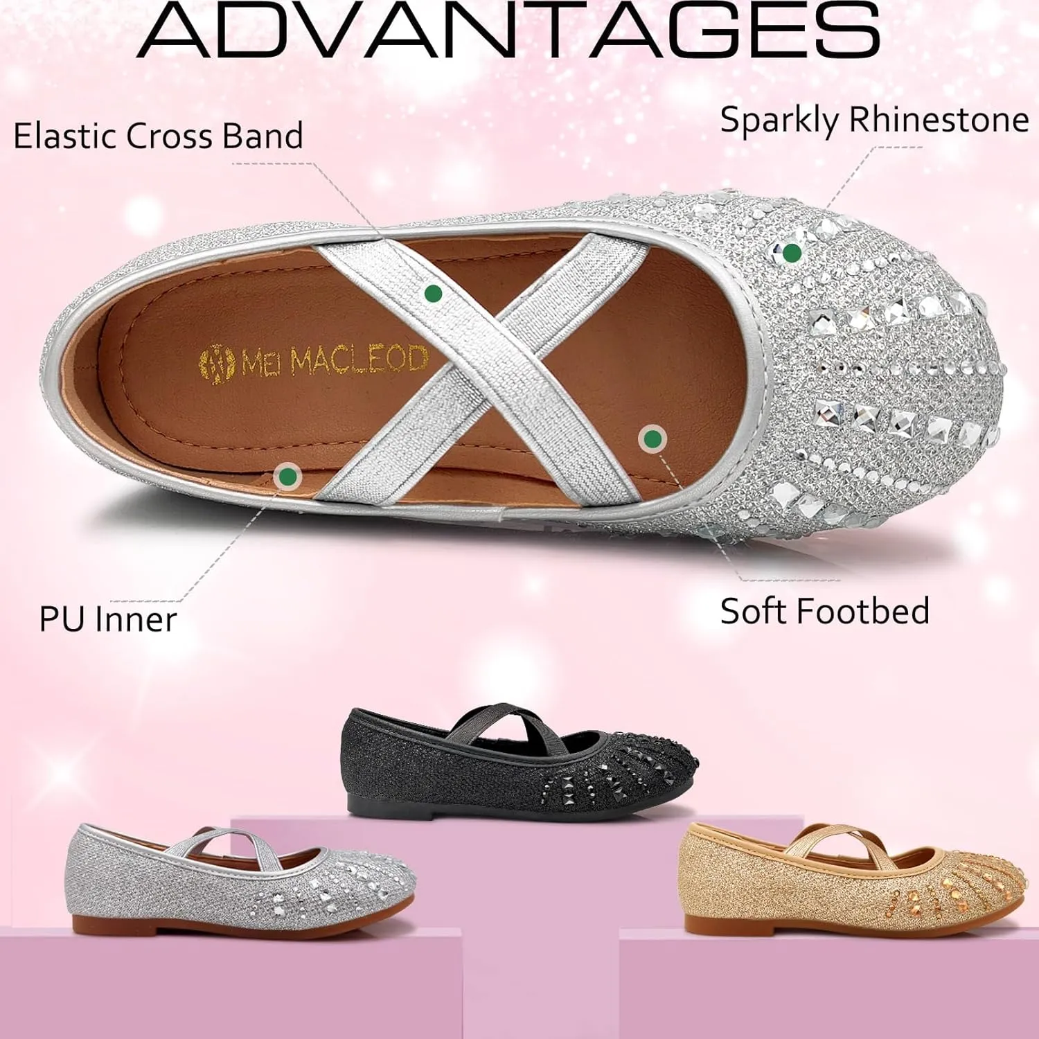 Mei MACLEOD Girl's Mary Jane Shoes Ballerina Shoes, Princess Dress Shoes for Party Wedding